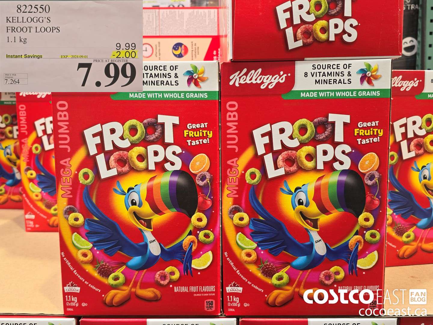 822550 KELLOGG'S FROOT LOOPS 1.1 kg ($2.00 INSTANT SAVINGS EXPIRES ON 2024-09-01) $7.99