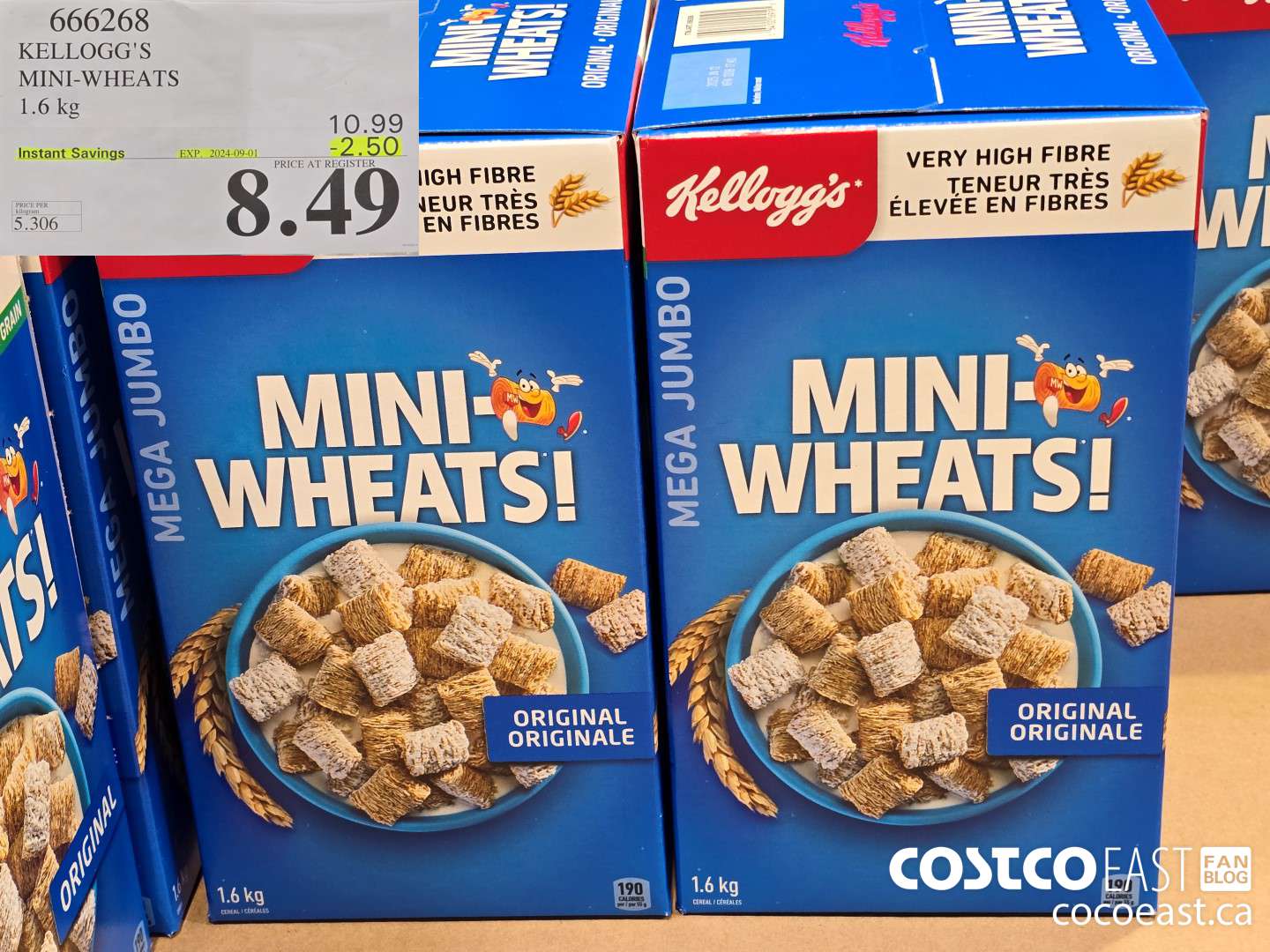 666268 KELLOGG'S MINI-WHEATS 1.6 KG ($2.50 INSTANT SAVINGS EXPIRES ON 2024-09-01) $8.49