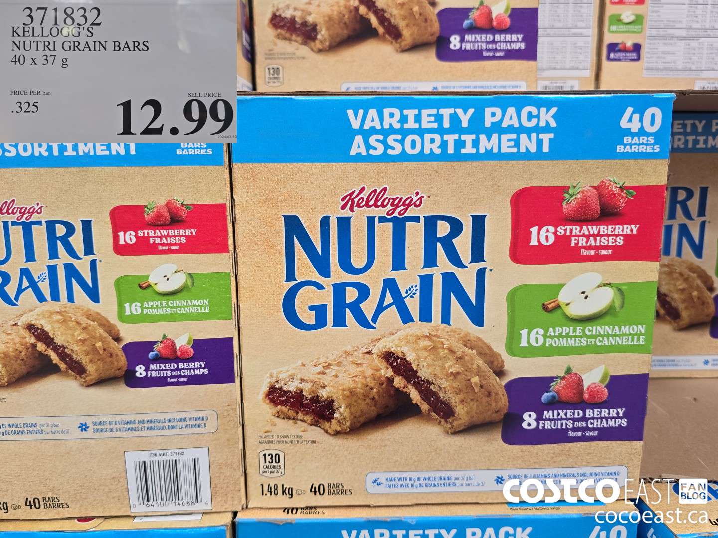 371832 KELLOGG'S NUTRI GRAIN BARS 40 x 37g $12.99