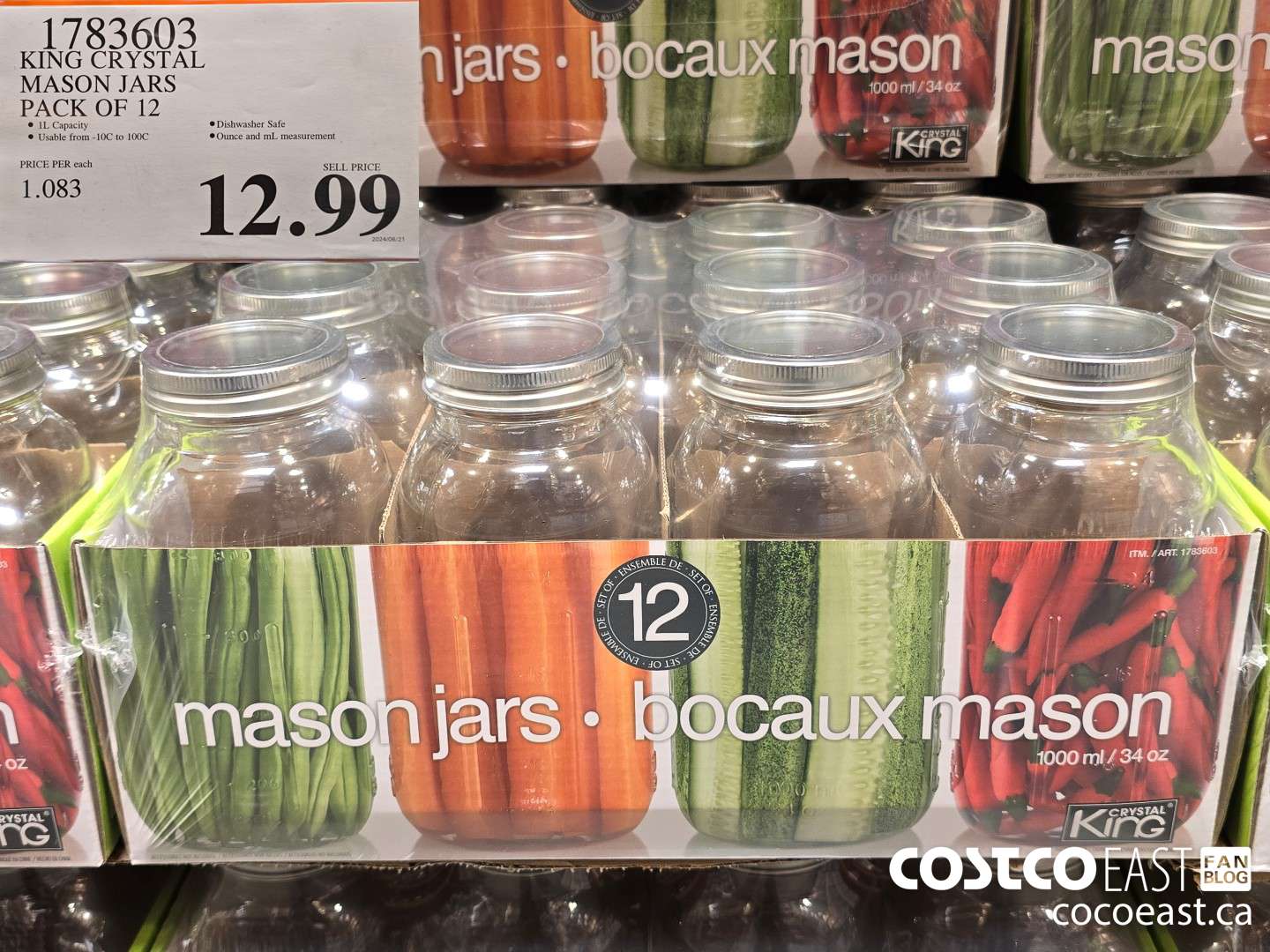 1783603 KING CRYSTAL MASON JARS PACK OF 12 $12.99