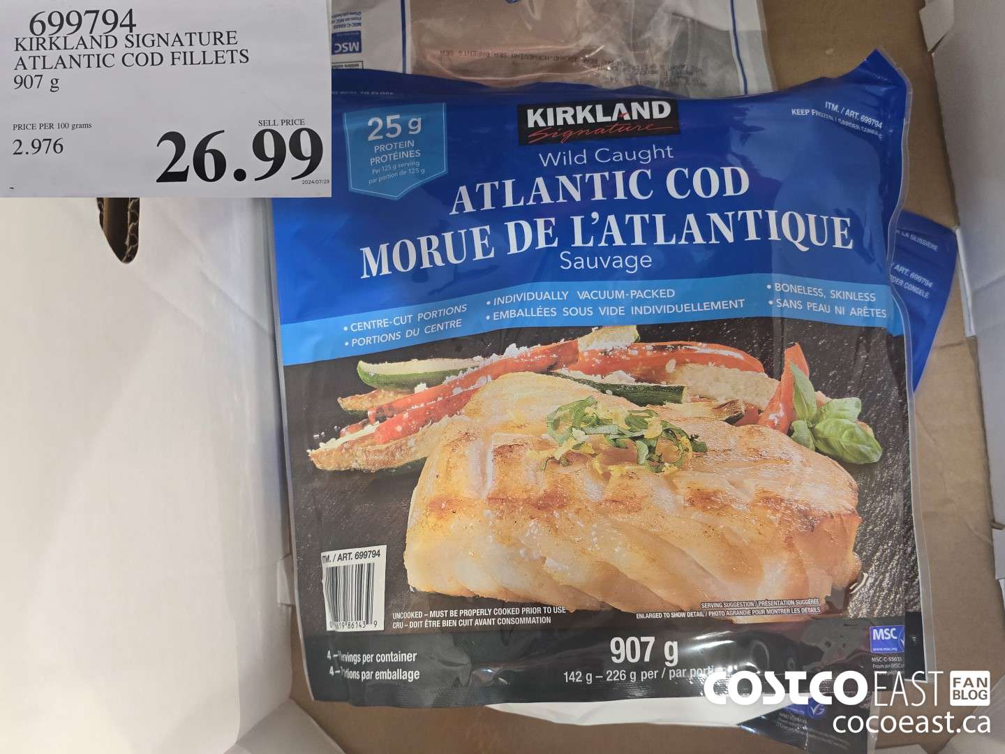 699794 KIRKLAND SIGNATURE ATLANTIC COD FILLETS 907 g $26.99