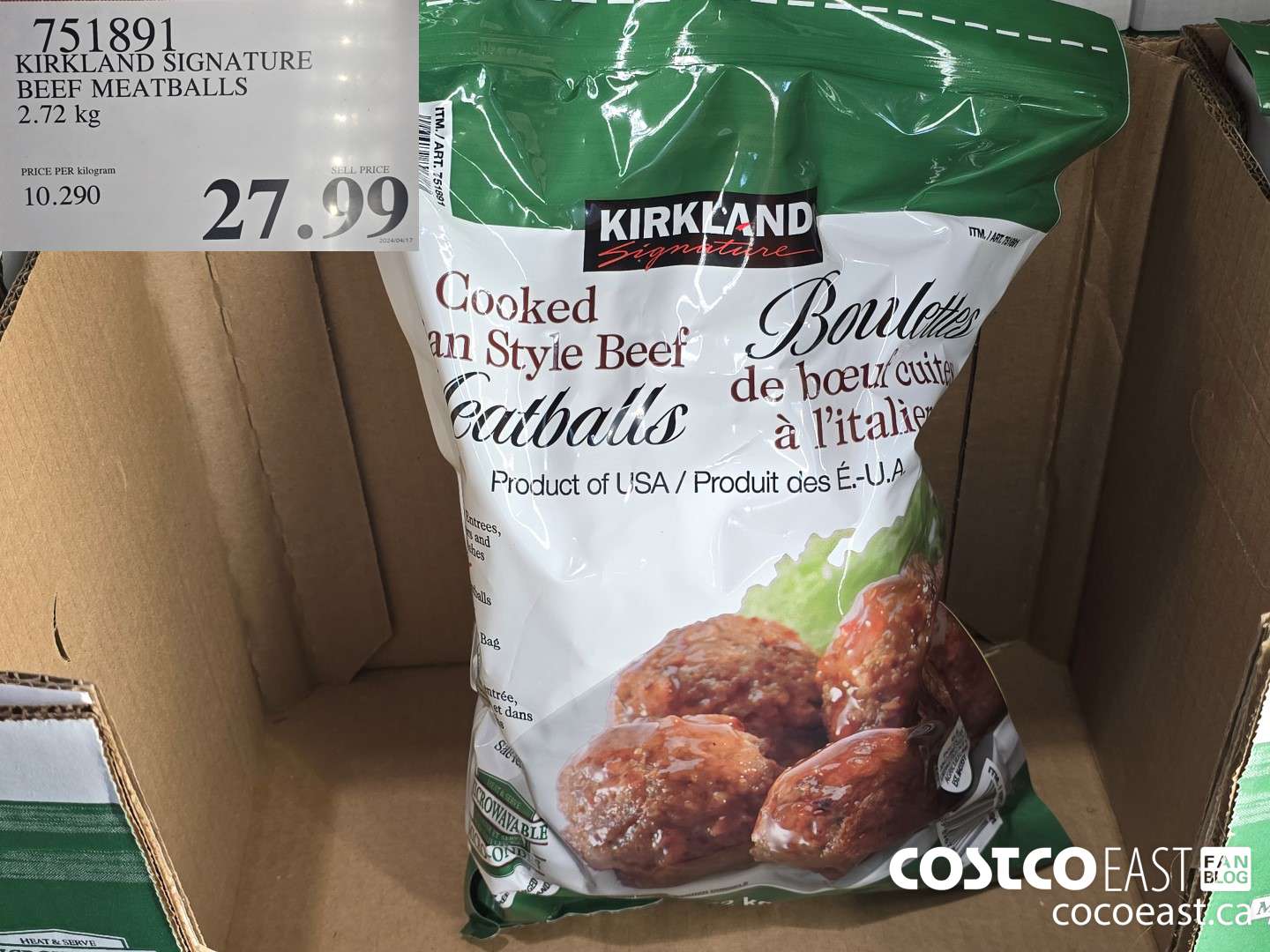 751891 KIRKLAND SIGNATURE BEEF MEATBALLS 2.72 kg $27.99