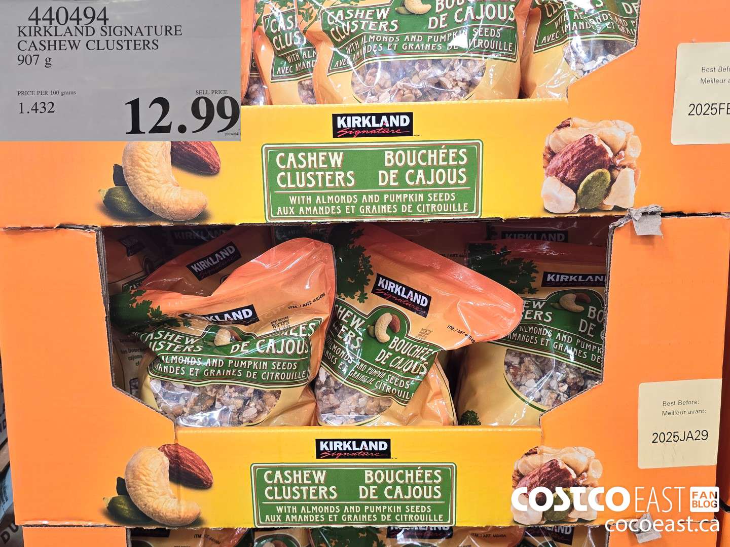 440494 KIRKLAND SIGNATURE CASHEW CLUSTERS 907 G $12.99