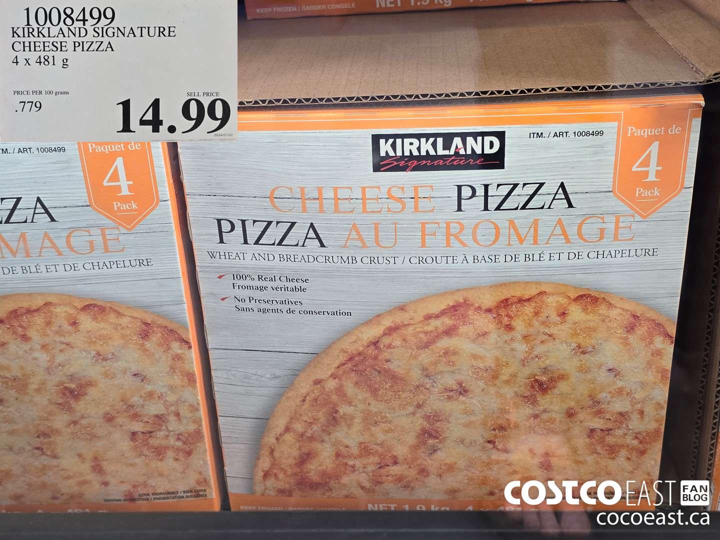 1008499 KIRKLAND SIGNATURE CHEESE PIZZA 4 X 481 G $14.99