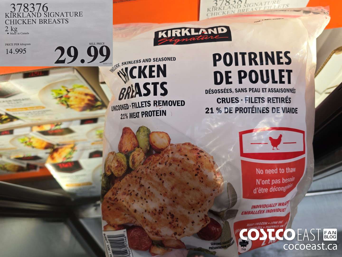 378376 KIRKLAND SIGNATURE CHICKEN BREASTS 2 KG $29.99