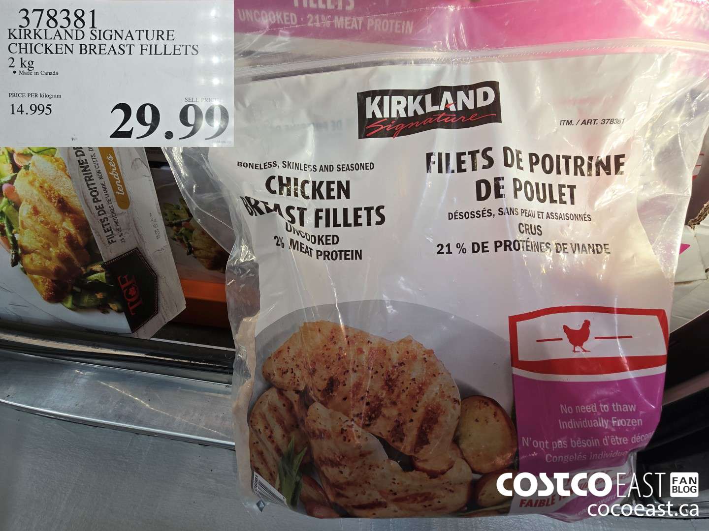 378381 KIRKLAND SIGNATURE CHICKEN BREAST FILLETS 2 KG $29.99