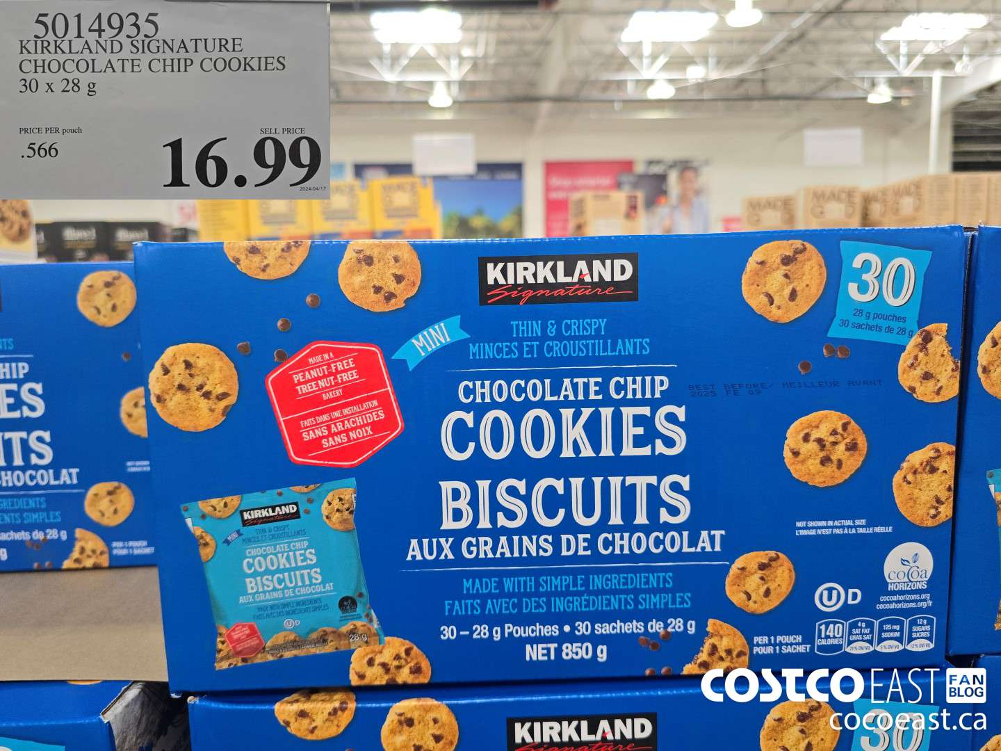 5014935 KIRKLAND SIGNATURE CHOCOLATE CHIP COOKIES 30 X 28 G $16.99
