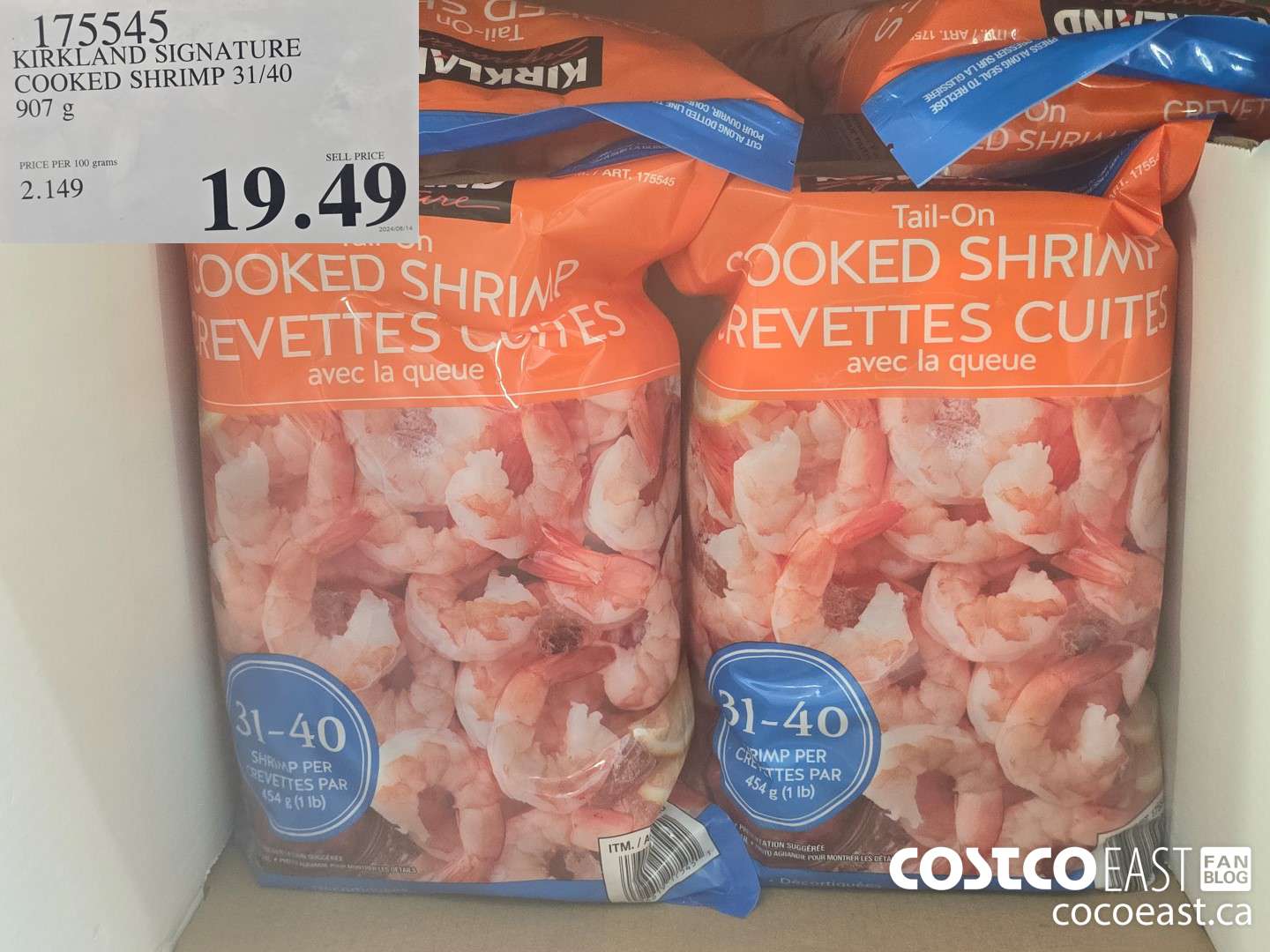 175545 KIRKLAND SIGNATURE COOKED SHRIMP 31/40 907 G $19.49