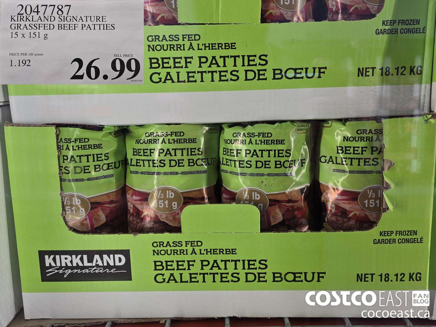 2047787 KIRKLAND SIGNATURE GRASSFED BEEF PATTIES 15 X 151 G $26.99