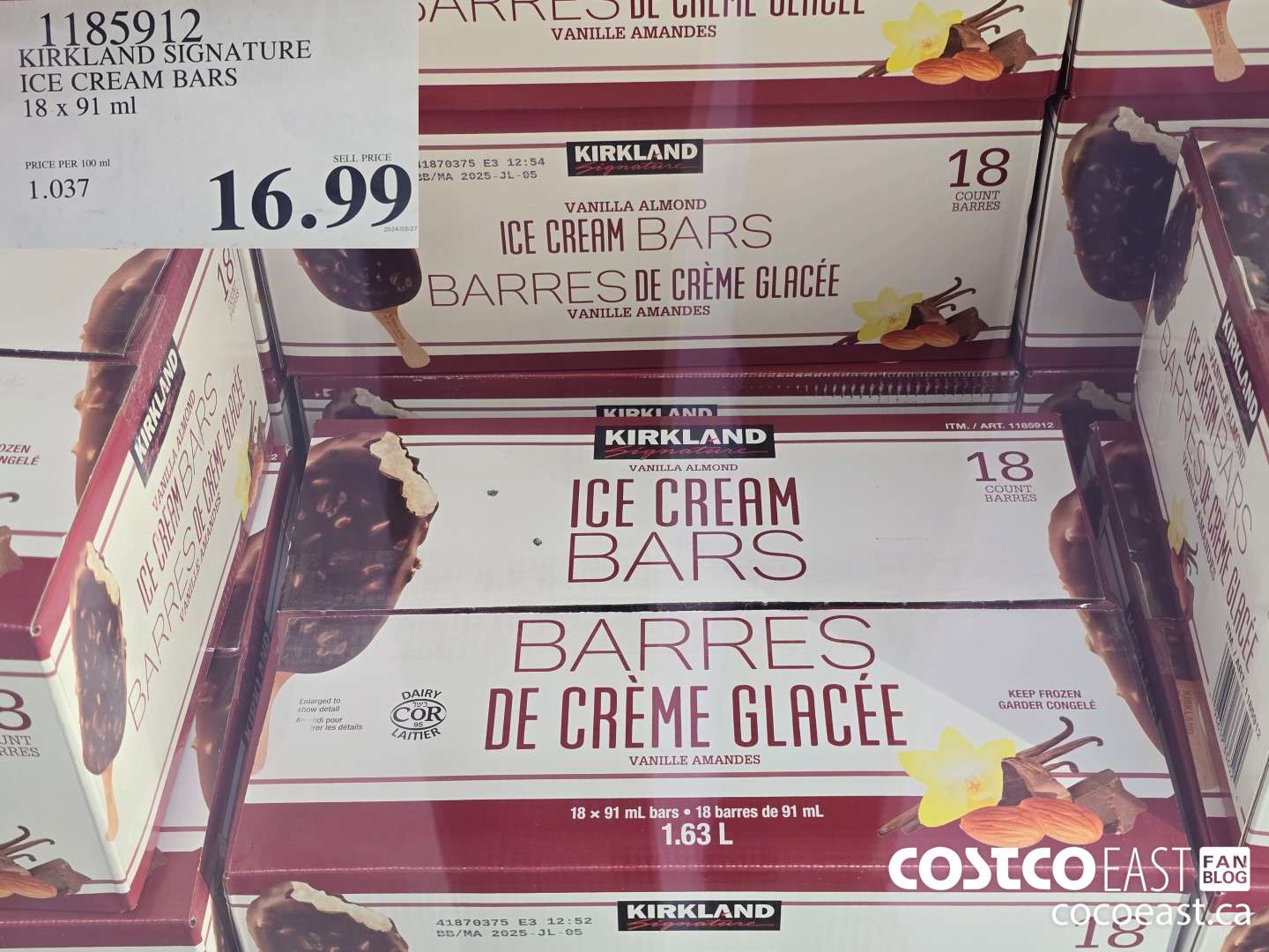 1185912 KIRKLAND SIGNATURE ICE CREAM BARS 18 x 91 ml $16.99