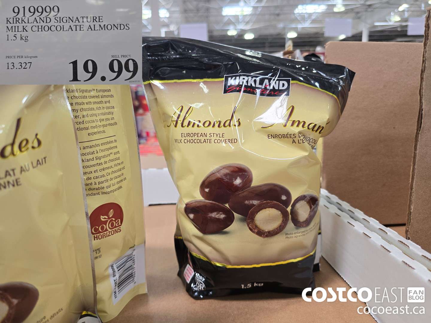 919999 KIRKLAND SIGNATURE MILK CHOCOLATE ALMONDS 1.5 KG $19.99
