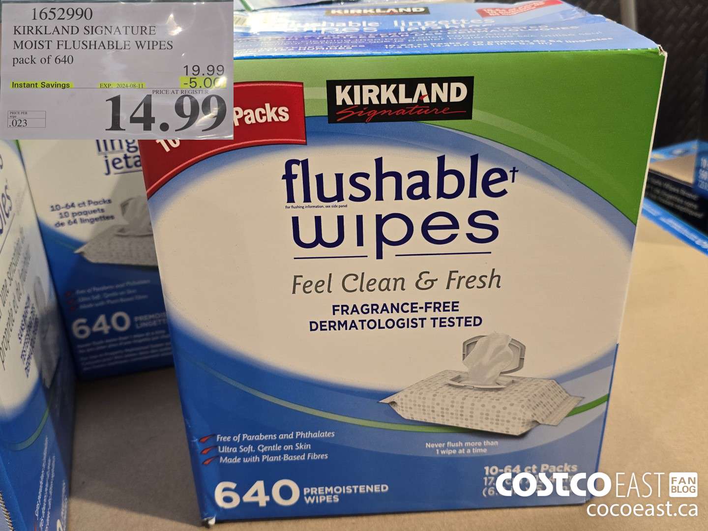 1652990 KIRKLAND SIGNATURE MOIST FLUSHABLE WIPES pack of 640 ($5.00 INSTANT SAVINGS EXPIRES ON 2024-08-11) $14.99