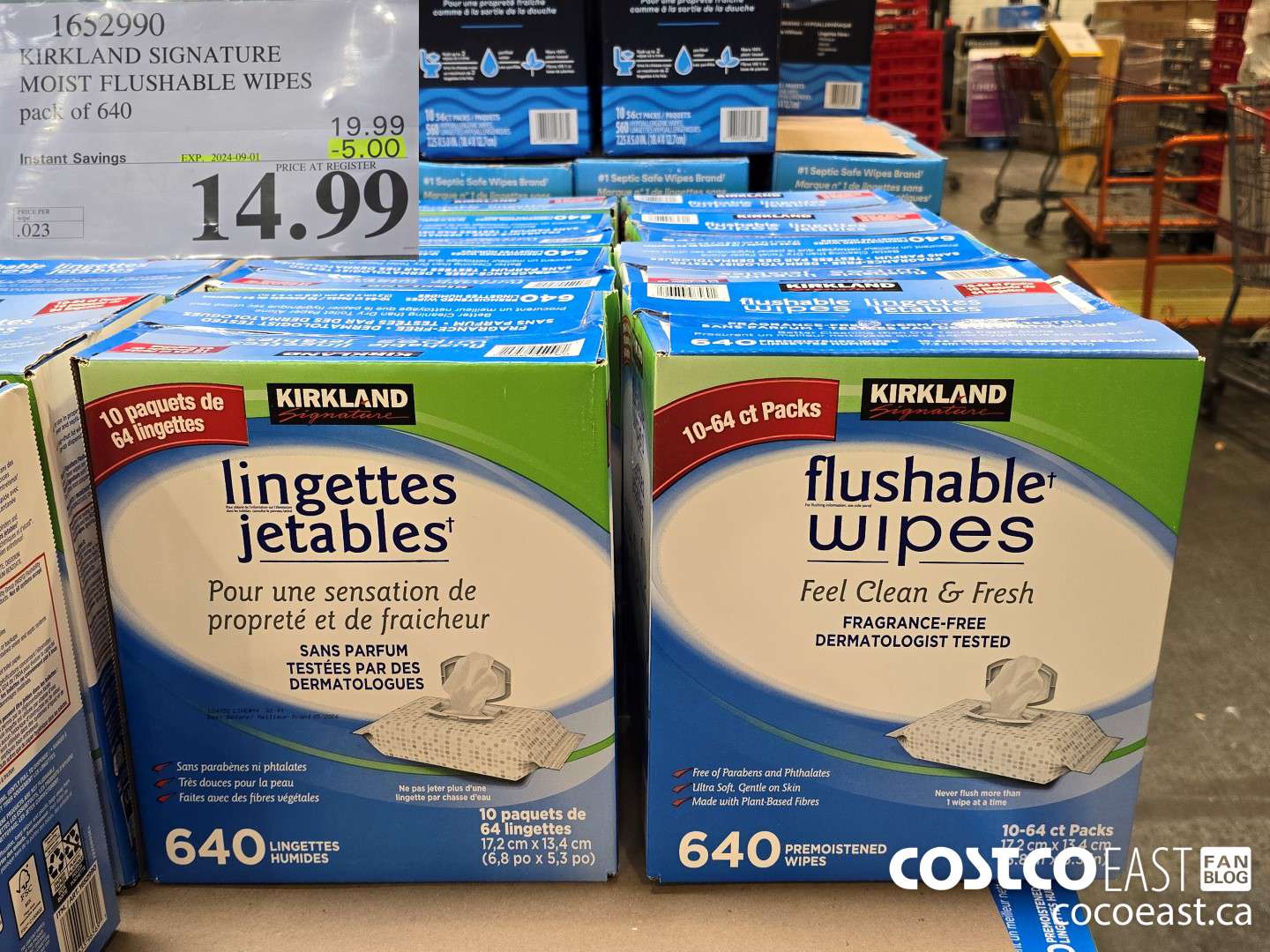 1652990 KIRKLAND SIGNATURE MOIST FLUSHABLE WIPES pack of 640 ($5.00 INSTANT SAVINGS EXPIRES ON 2024-09-01) $14.99