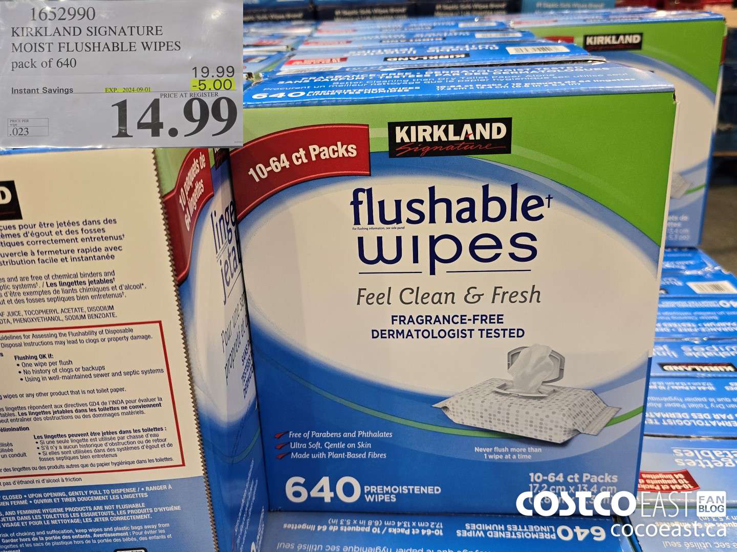 1652990 KIRKLAND SIGNATURE MOIST FLUSHABLE WIPES pack of 640 ($5.00 INSTANT SAVINGS EXPIRES ON 2024-09-01) $14.99