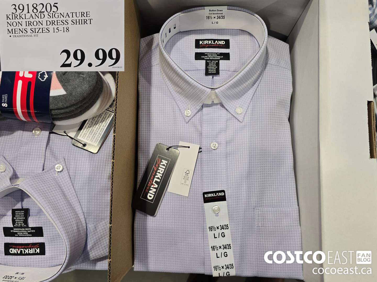 3918205 KIRKLAND SIGNATURE NON IRON DRESS SHIRT MENS SIZES 15-18 $29.99