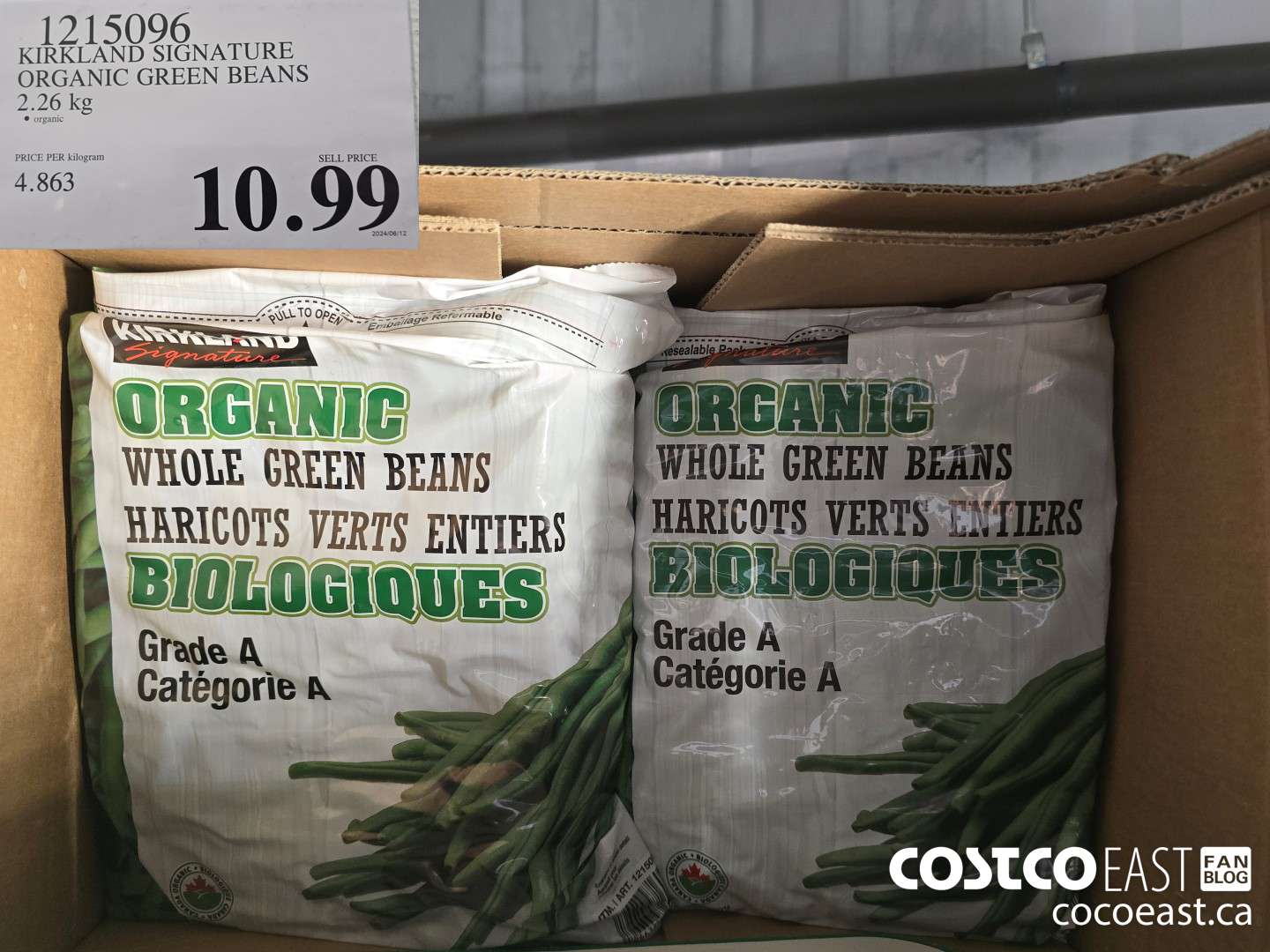 1215096 KIRKLAND SIGNATURE ORGANIC GREEN BEANS 2.26 KG $10.99