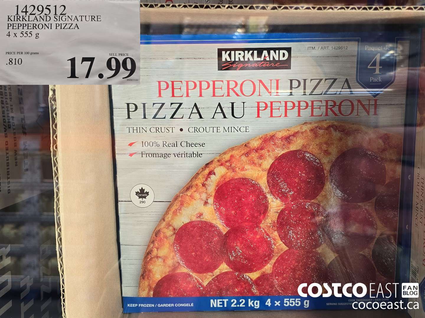 1429512 KIRKLAND SIGNATURE PEPPERONI PIZZA 4x 555 g $17.99