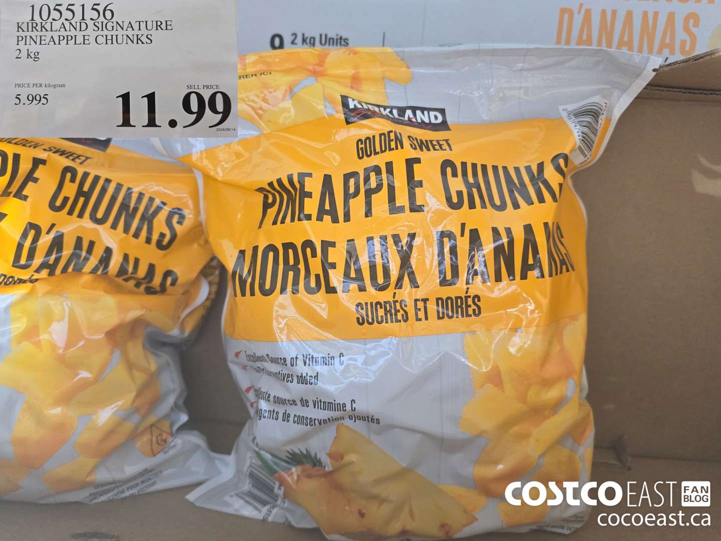 1055156 KIRKLAND SIGNATURE PINEAPPLE CHUNKS 2 KG $11.99