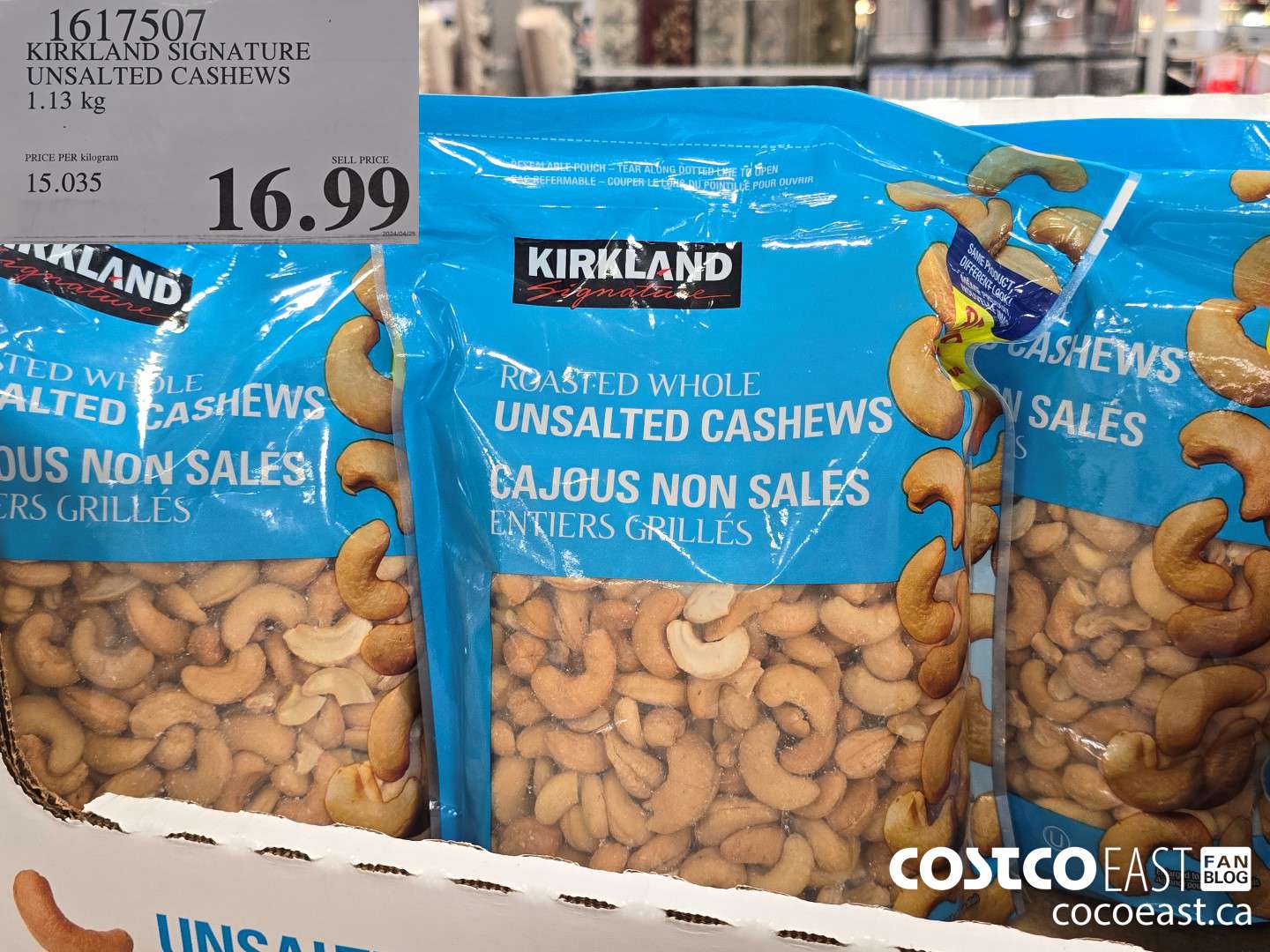 1617507 KIRKLAND SIGNATURE UNSALTED CASHEWS 1.13 KG $16.99