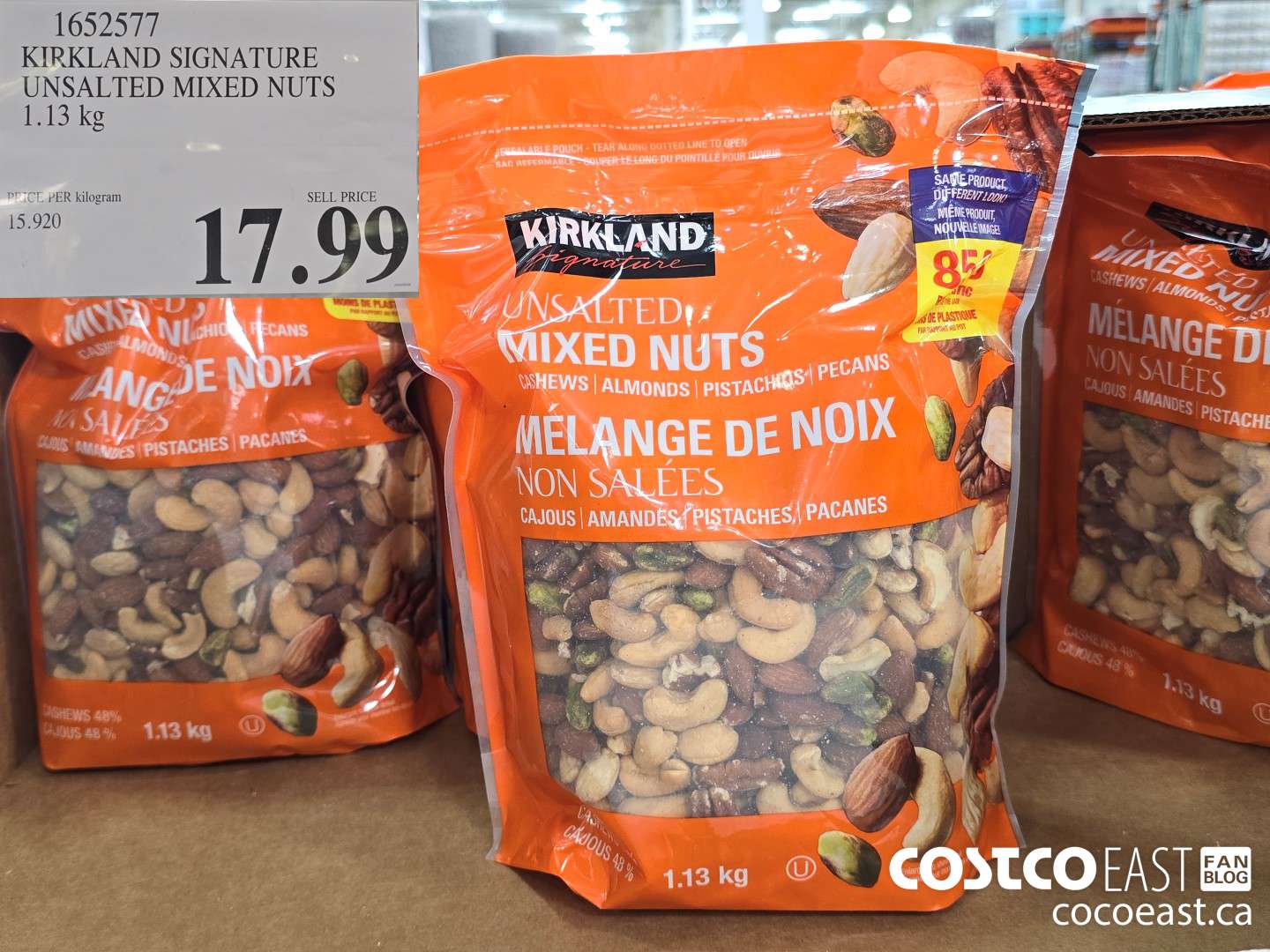 1652577 KIRKLAND SIGNATURE UNSALTED MIXED NUTS 1.13 KG $17.99
