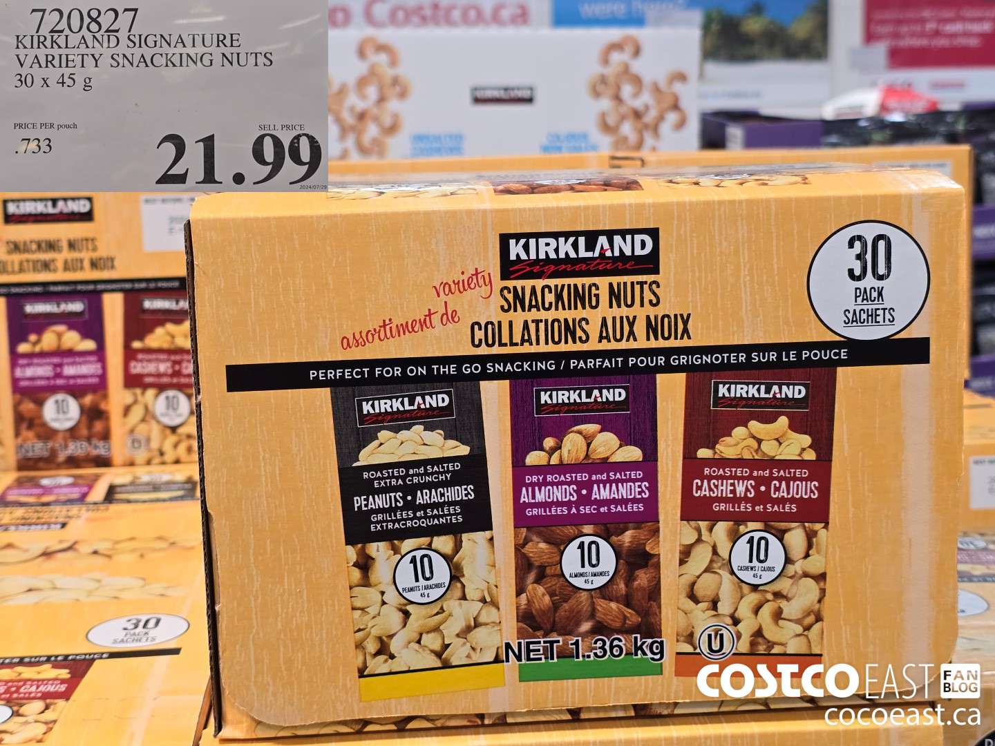 720827 KIRKLAND SIGNATURE VARIETY SNACKING NUTS 30 x 45 G $21.99