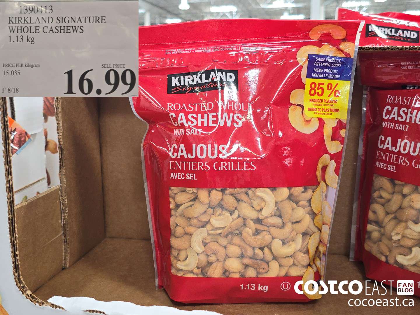1390413 KIRKLAND SIGNATURE WHOLE CASHEWS 1.13 KG $16.99