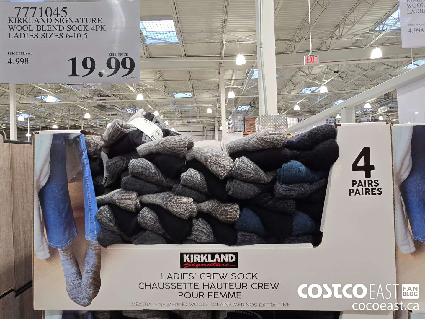 7771045 KIRKLAND SIGNATURE WOOL BLEND SOCK 4PK LADIES SIZES 6-10.5 $19.99