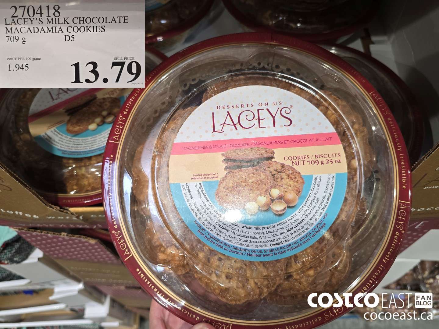 270418 LACEY'S MILK CHOCOLATE MACADAMIA COOKIES 709 g $13.79