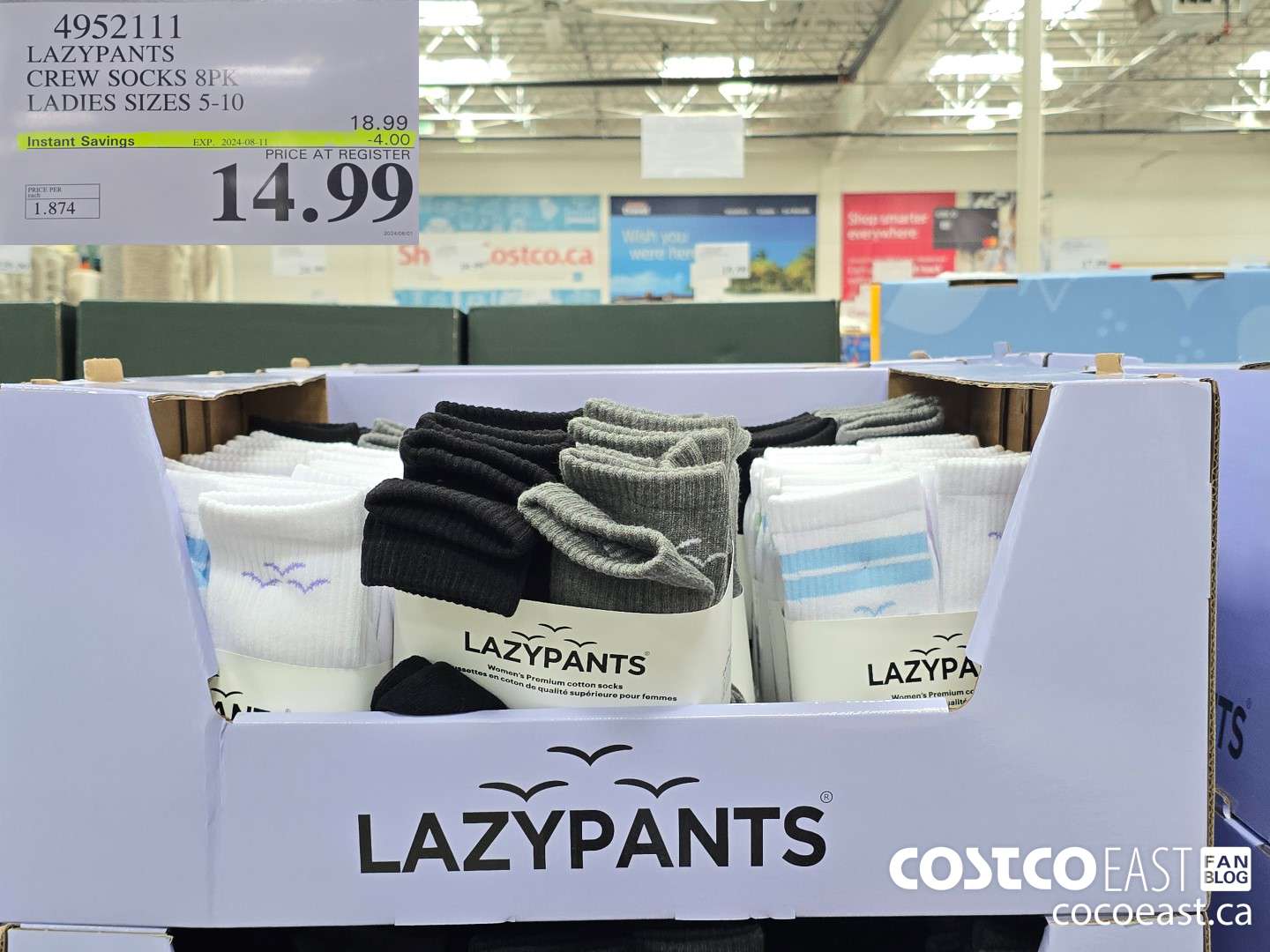 4952111 LAZYPANTS CREW SOCKS 8PK LADIES SIZES 5-10 ($4.00 INSTANT SAVINGS EXPIRES ON 2024-08-11) $14.99
