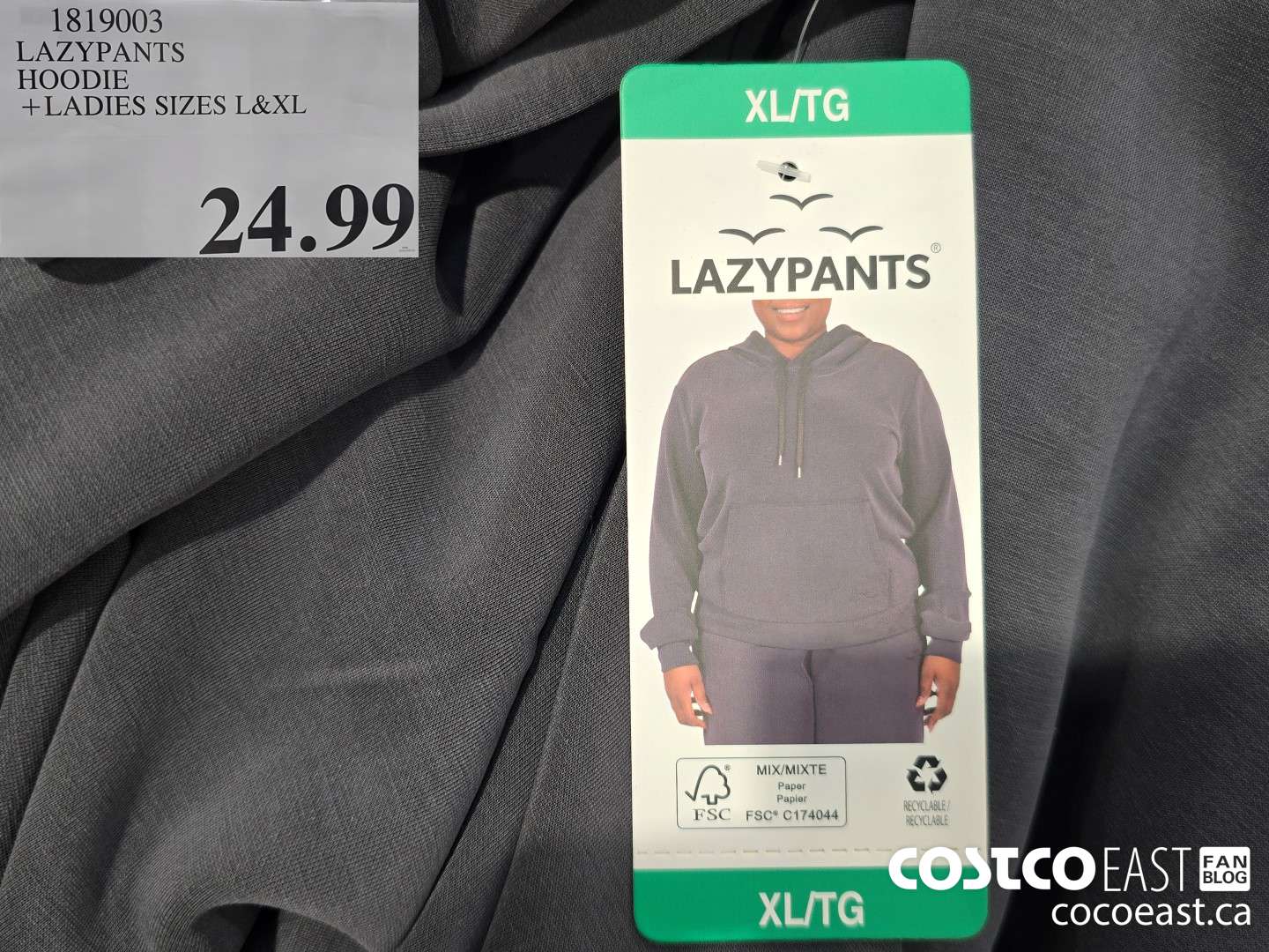 1319003 LAZYPANTS HOODIE +LADIES SIZES L&XL $24.99