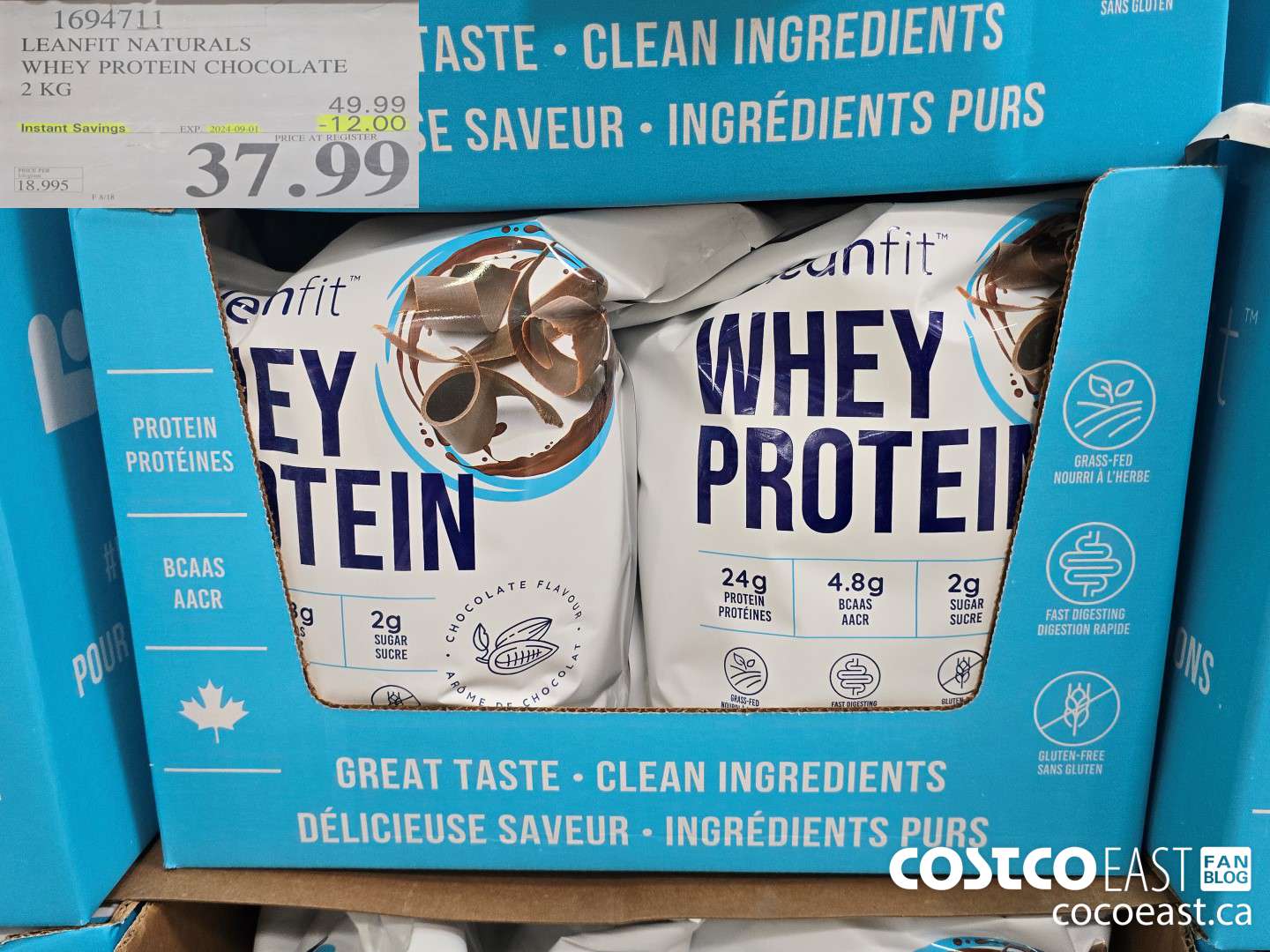 1694711 LEANFIT NATURALS WHEY PROTEIN CHOCOLATE 2KG ($12.00 INSTANT SAVINGS EXPIRES ON 2024-09-01) $37.99