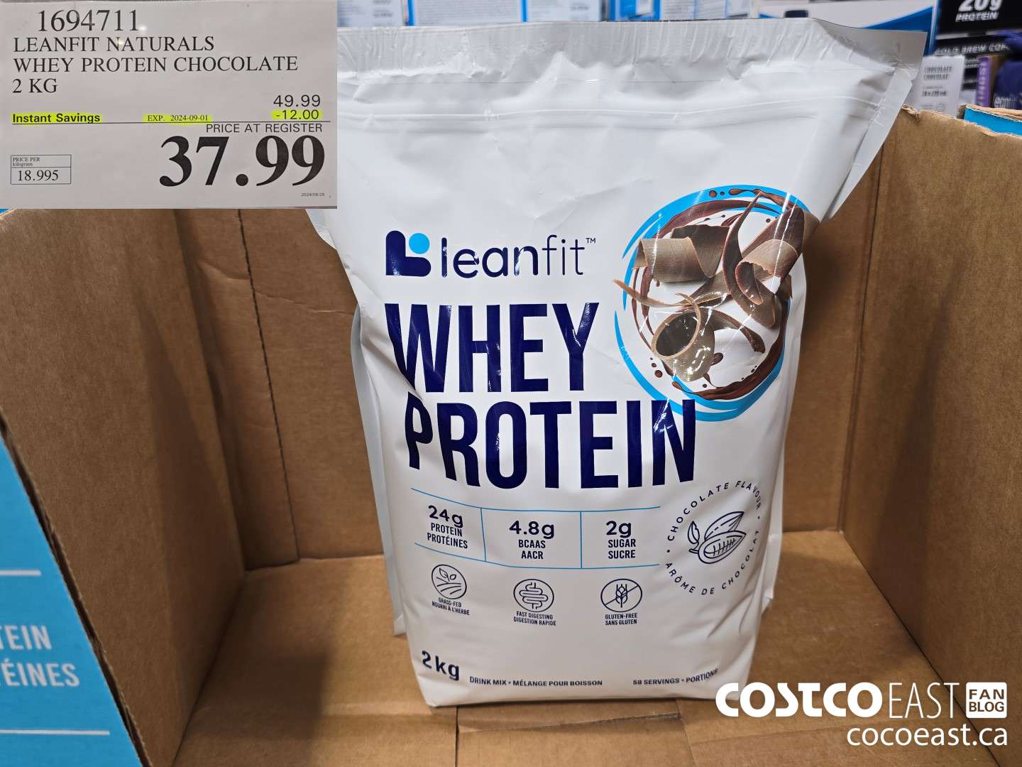 1694711 LEANFIT NATURALS WHEY PROTEIN CHOCOLATE 2KG ($12.00 INSTANT SAVINGS EXPIRES ON 2024-09-01) $37.99