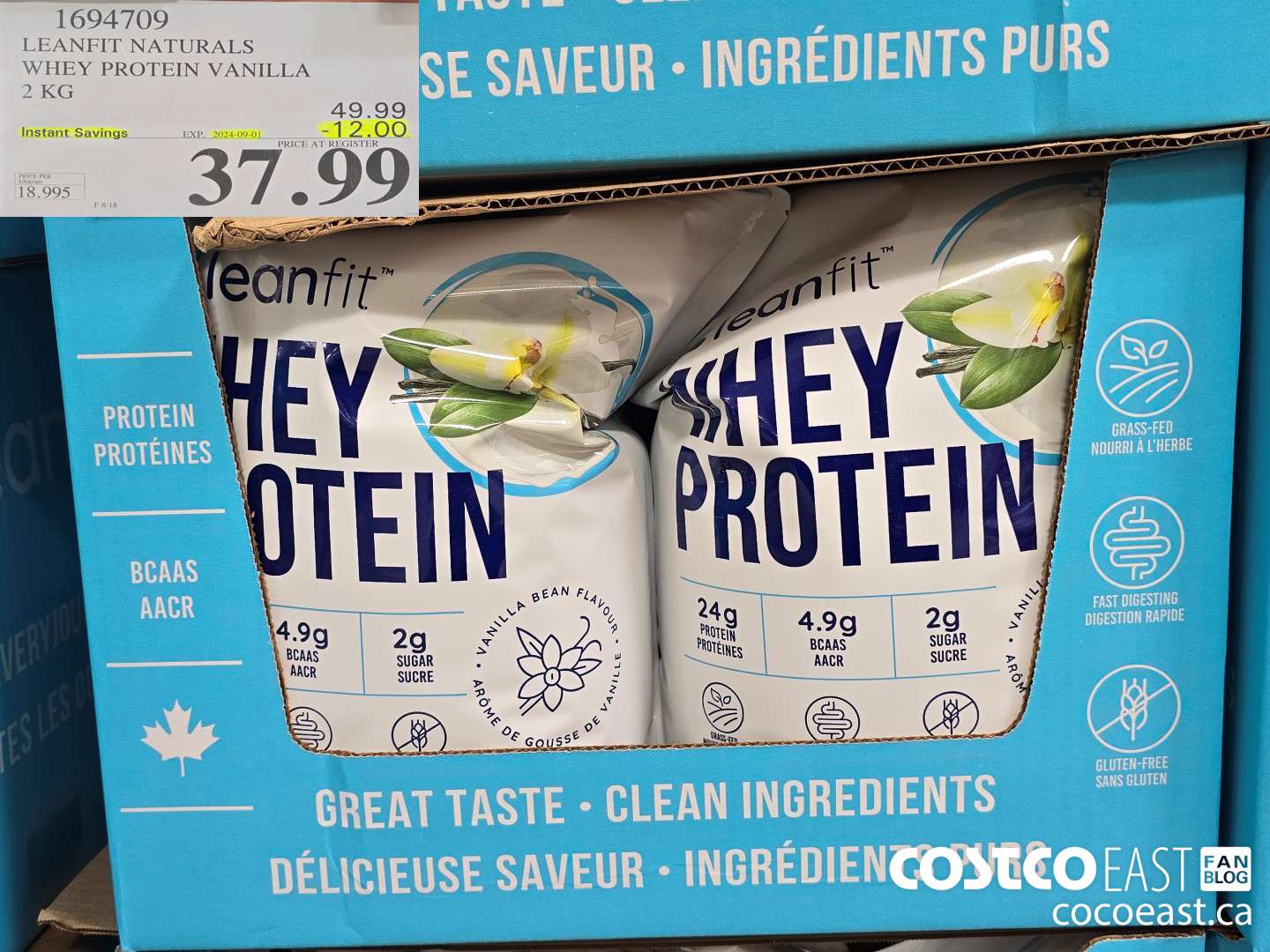 1694709 LEANFIT NATURALS WHEY PROTEIN VANILLA 2KG ($12.00 INSTANT SAVINGS EXPIRES ON 2024-09-01) $37.99