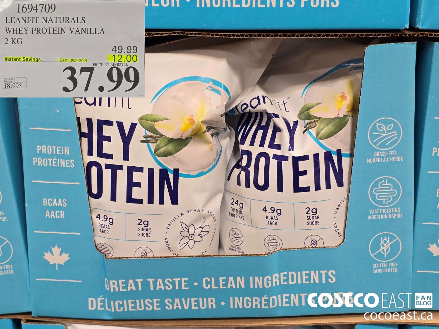 1694709 LEANFIT NATURALS WHEY PROTEIN VANILLA 2KG ($12.00 INSTANT SAVINGS EXPIRES ON 2024-09-01) $37.99