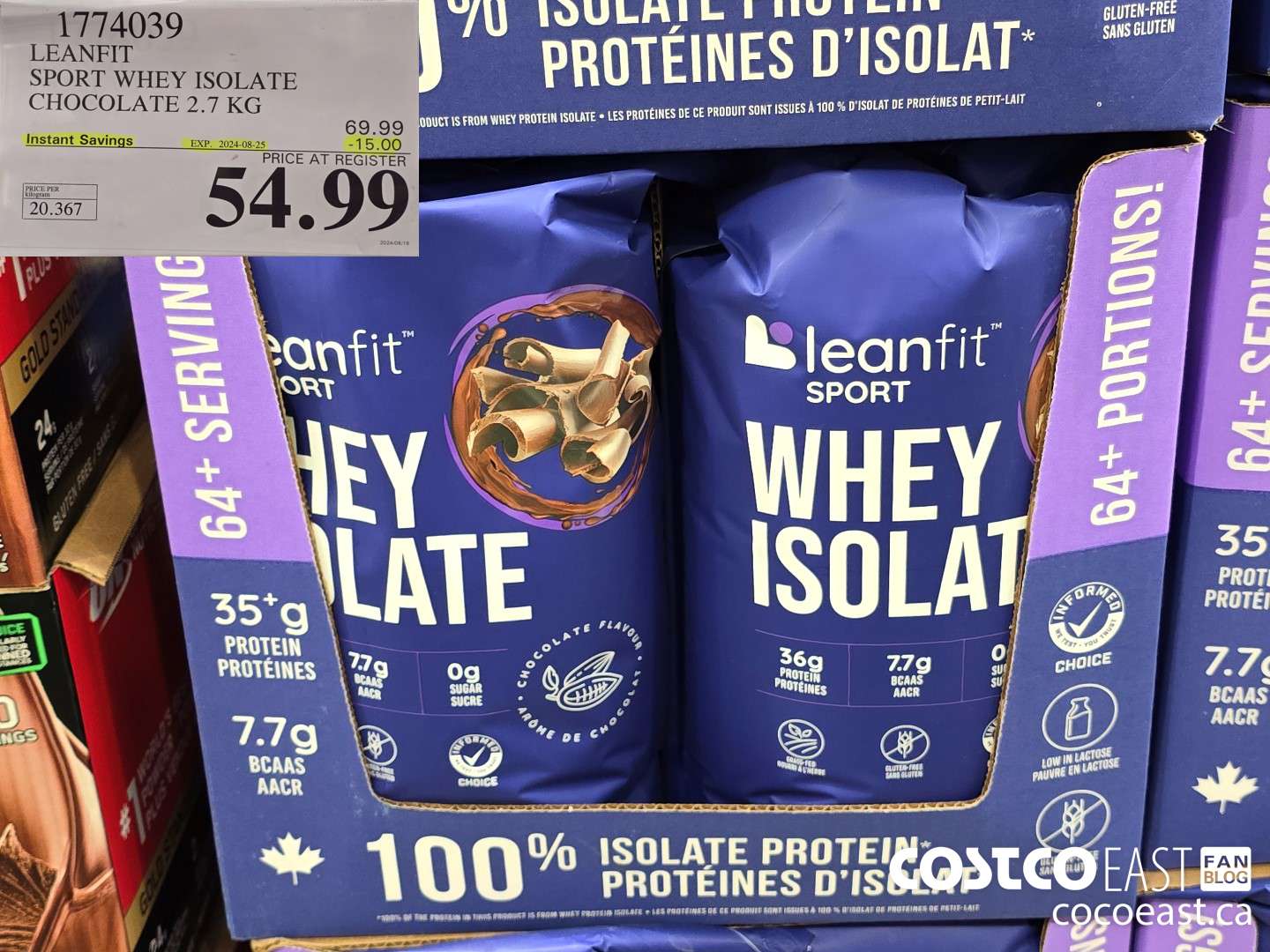 1774039 LEANFIT SPORT WHEY ISOLATE CHOCOLATE 2.7 KG ($15.00 INSTANT SAVINGS EXPIRES ON 2024-08-25) $54.99