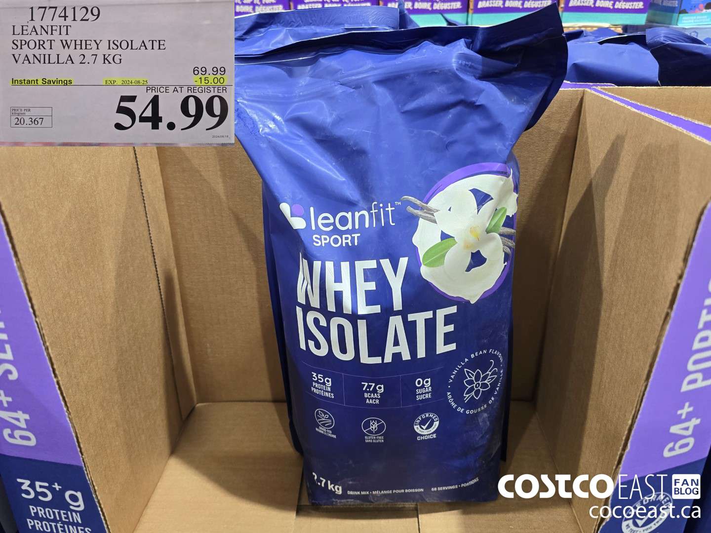 1774129 LEANFIT SPORT WHEY ISOLATE VANILLA 2.7 KG ($15.00 INSTANT SAVINGS EXPIRES ON 2024-08-25) $54.99