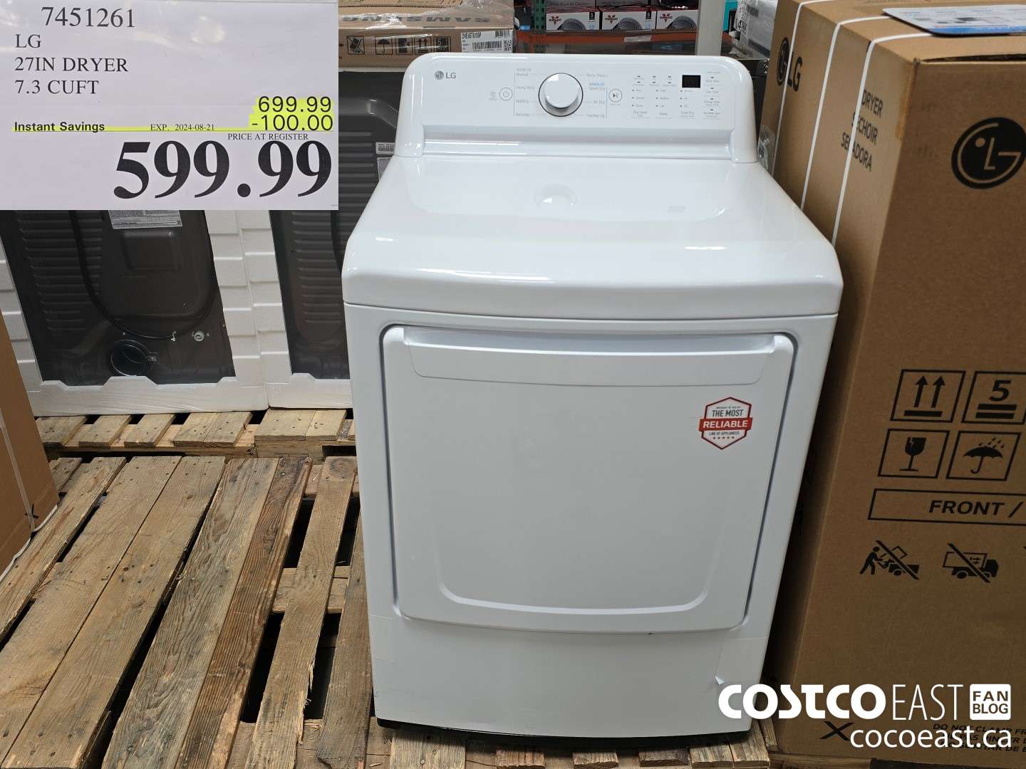 7451261 LG 27IN DRYER 7.3 CUFT ($100.00 INSTANT SAVINGS EXPIRES ON 2024-08-21) $599.99