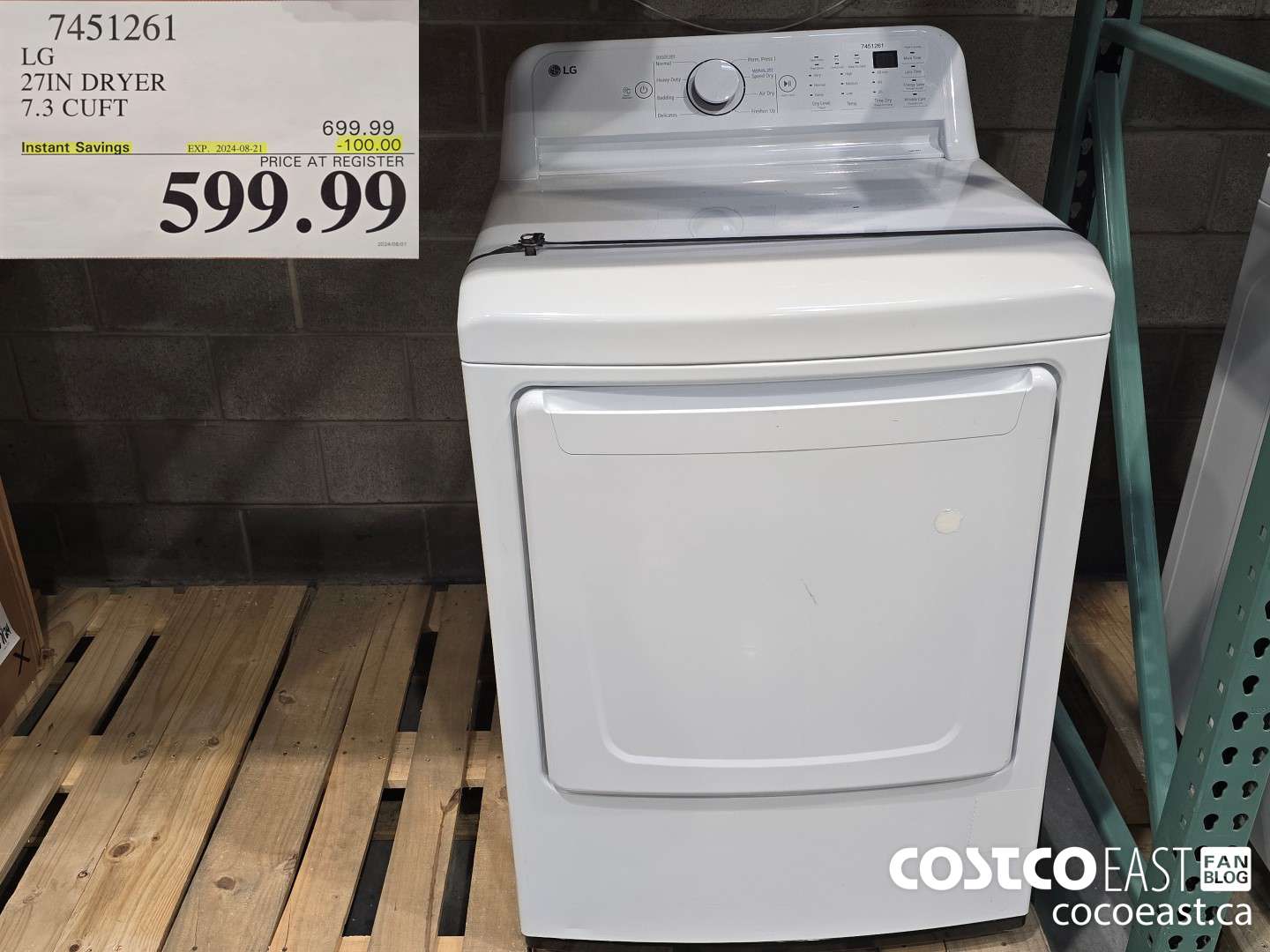 7451261 LG 27IN DRYER 7.3 CUFT ($100.00 INSTANT SAVINGS EXPIRES ON 2024-08-21) $599.99