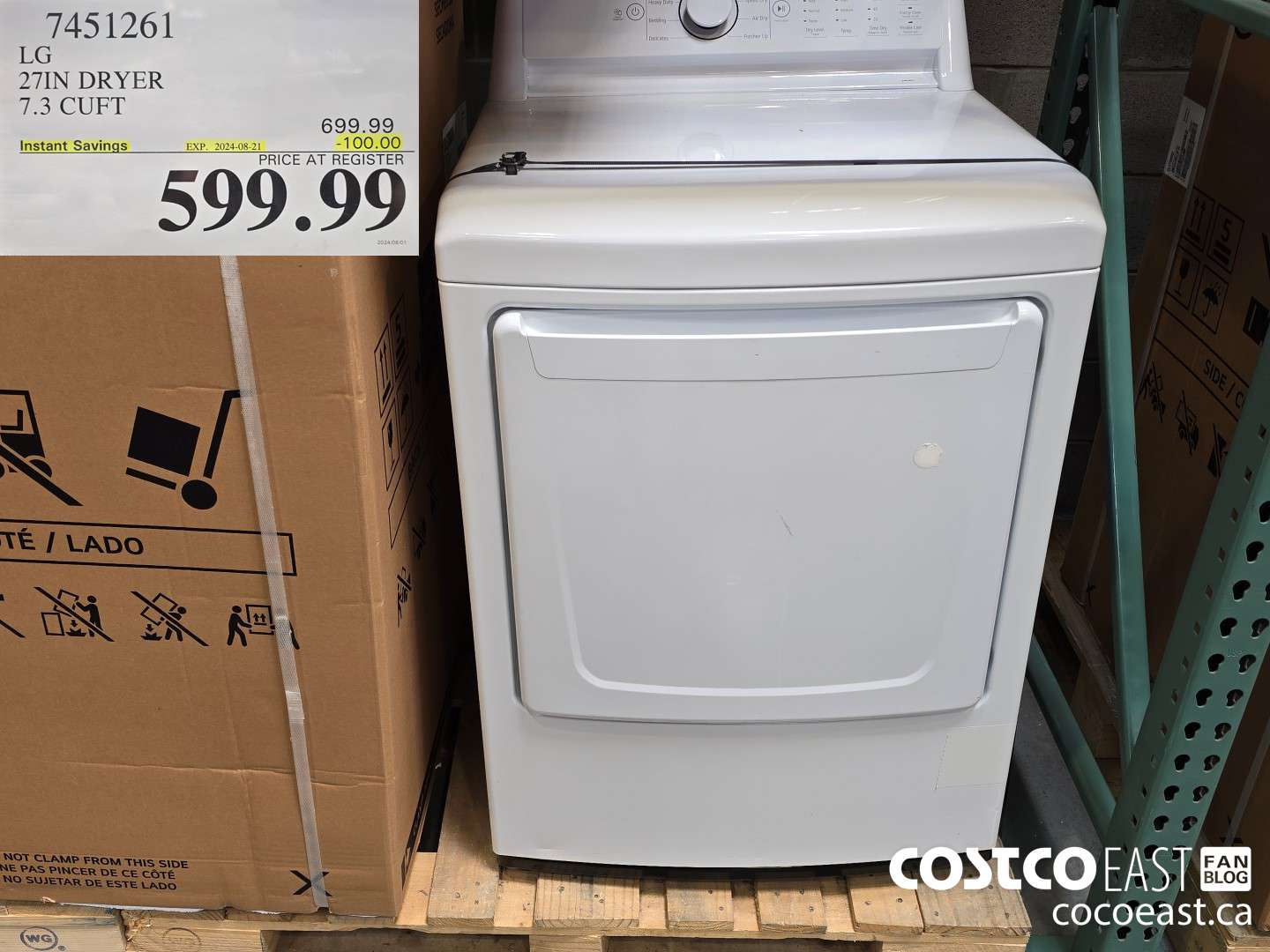 7451261 LG 27IN DRYER 7.3 CUFT ($100.00 INSTANT SAVINGS EXPIRES ON 2024-08-21) $599.99