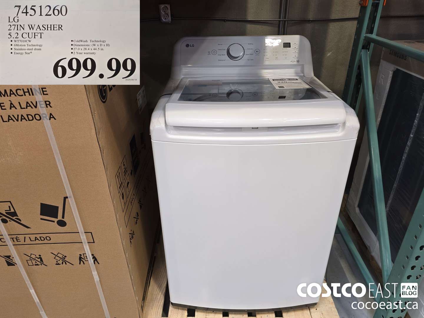 7451260 LG 27IN WASHER 5.2 CUFT $699.99