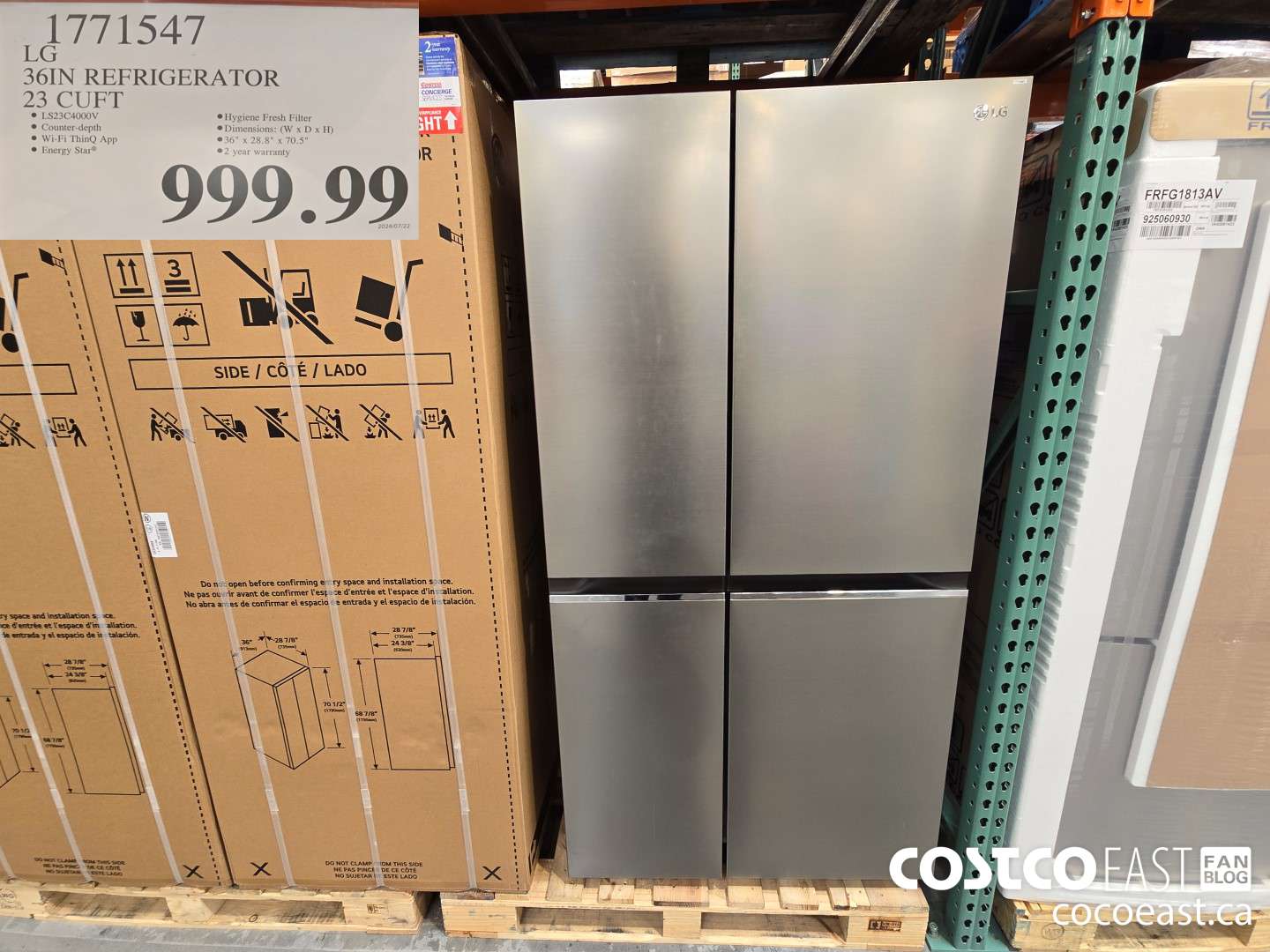 1771547 LG 36IN REFRIGERATOR 23 CUFT $999.99