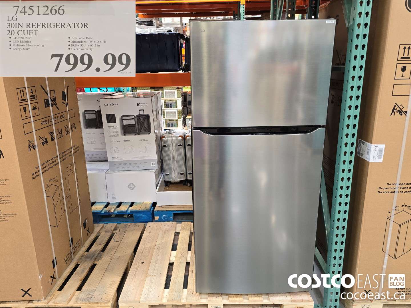 7451266 LG 30 IN. REFRIGERATOR 20 cuft $799.99