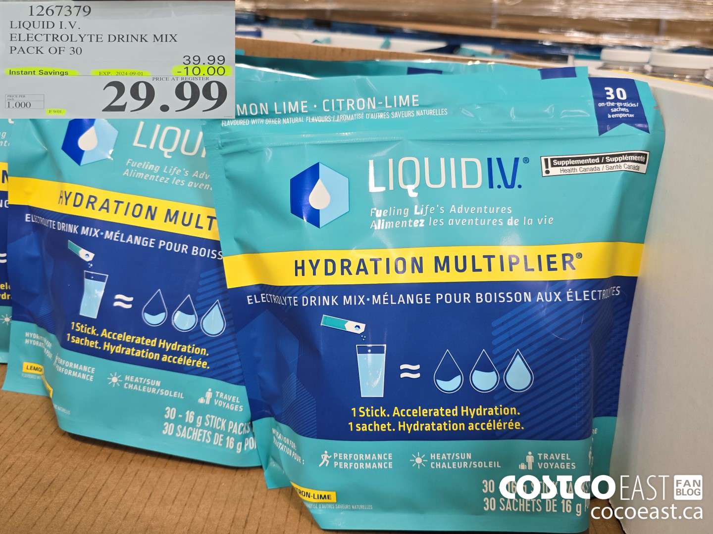 1267379 LIQUID I.V. ELECTROLYTE DRINK MIX PACK OF 30 ($10.00 INSTANT SAVINGS EXPIRES ON 2024-09-01) $29.99