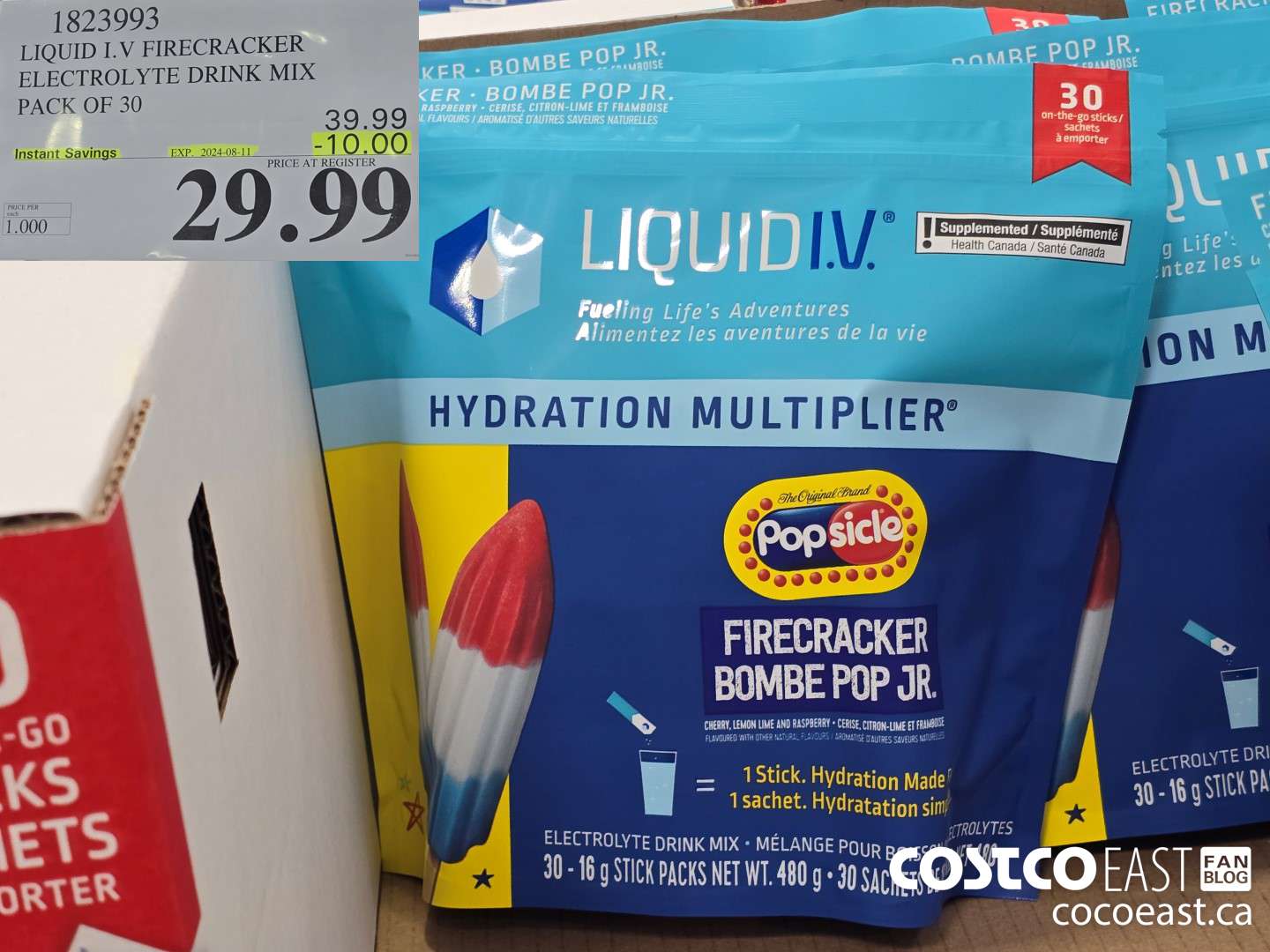 1823993 LIQUID I.V FIRECRACKER ELECTROLYTE DRINK MIX PACK OF 30 ($10.00 INSTANT SAVINGS EXPIRES ON 2024-08-11) $29.99