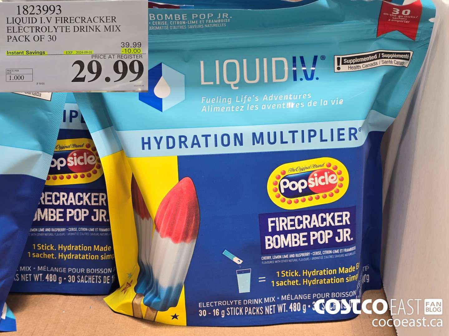 1823993 LIQUID I.V FIRECRACKER ELECTROLYTE DRINK MIX PACK OF 30 ($10.00 INSTANT SAVINGS EXPIRES ON 2024-09-01) $29.99