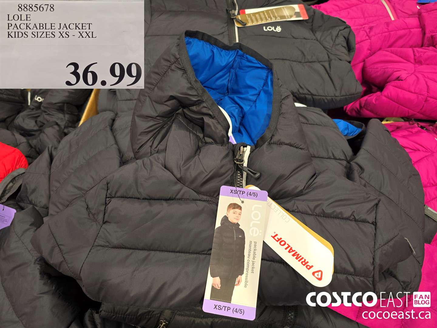 8885678 LOLE PACKABLE JACKET KIDS SIZES XS - XXL $36.99