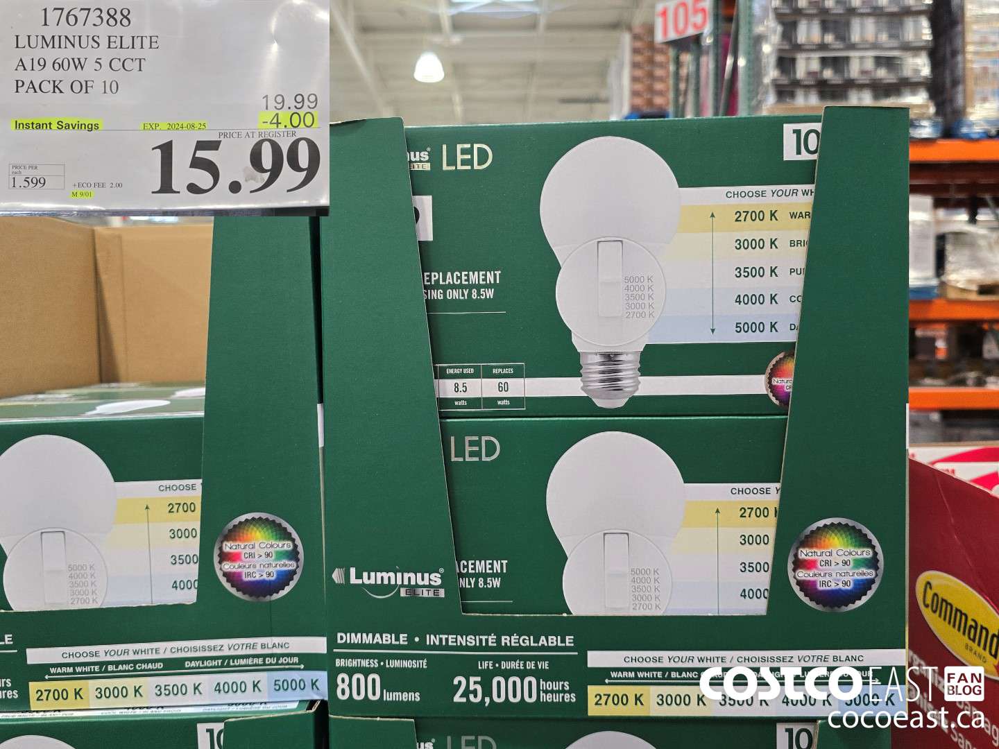 1767388 LUMINUS ELITE A19 60W 5 CCT PACK OF 10 ($4.00 INSTANT SAVINGS EXPIRES ON 2024-08-25) $15.99