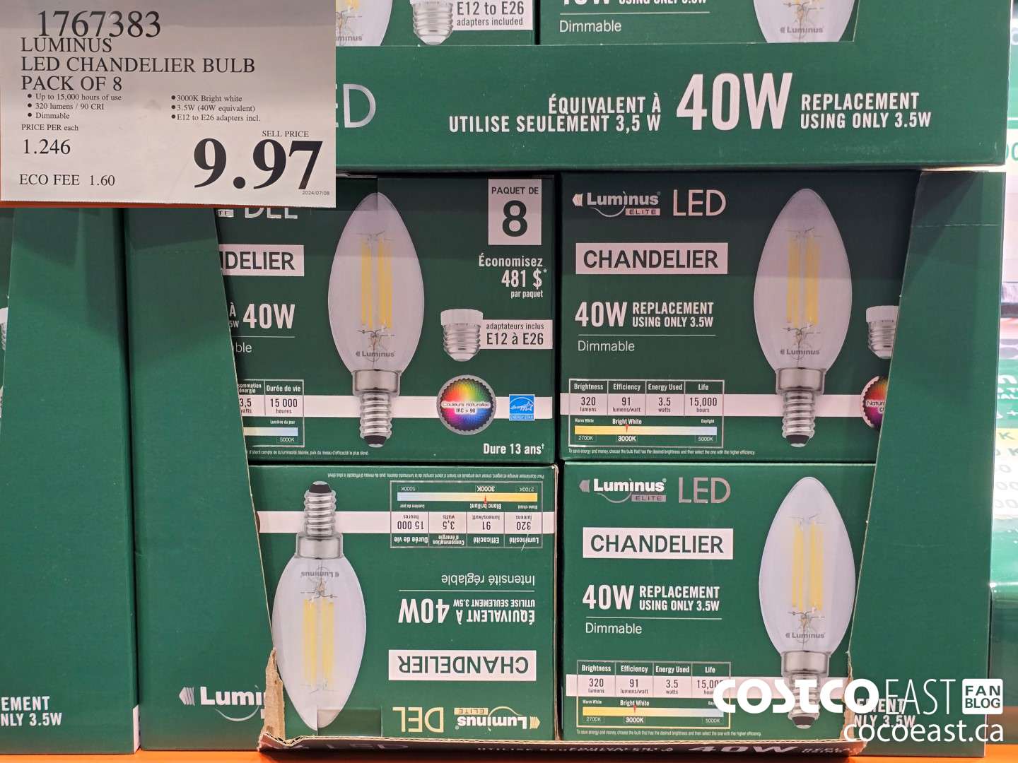 1767383 LUMINUS LED CHANDELIER BULB PACK OF 8 $9.97