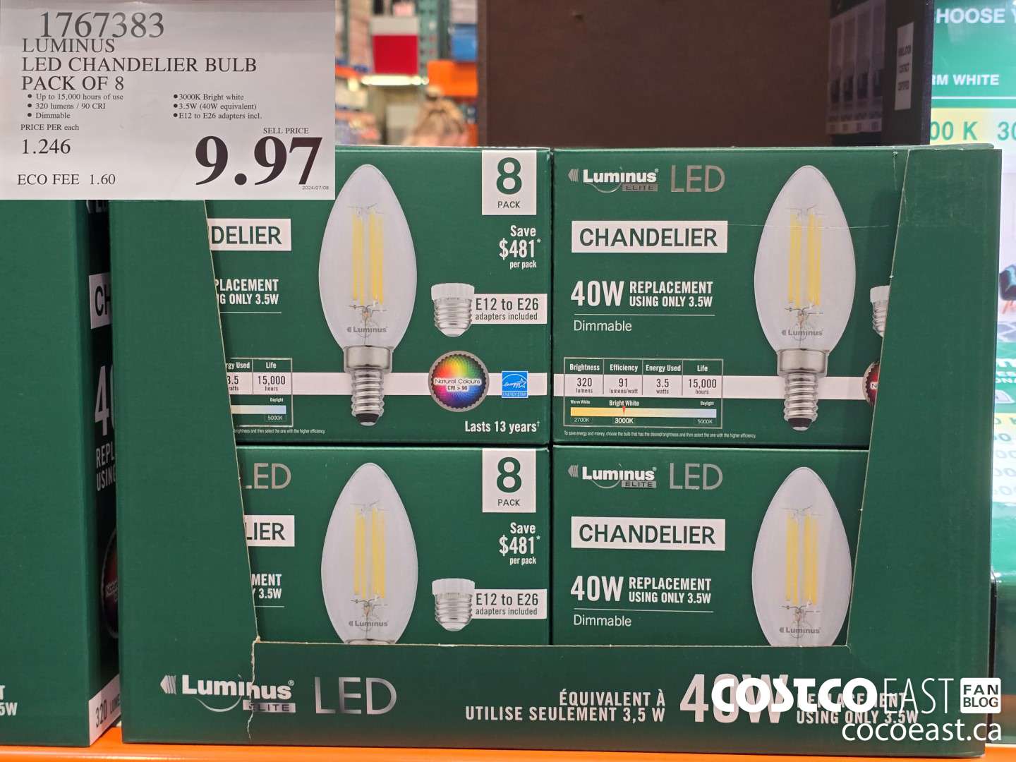 1767383 LUMINUS LED CHANDELIER BULB PACK OF 8 $9.97
