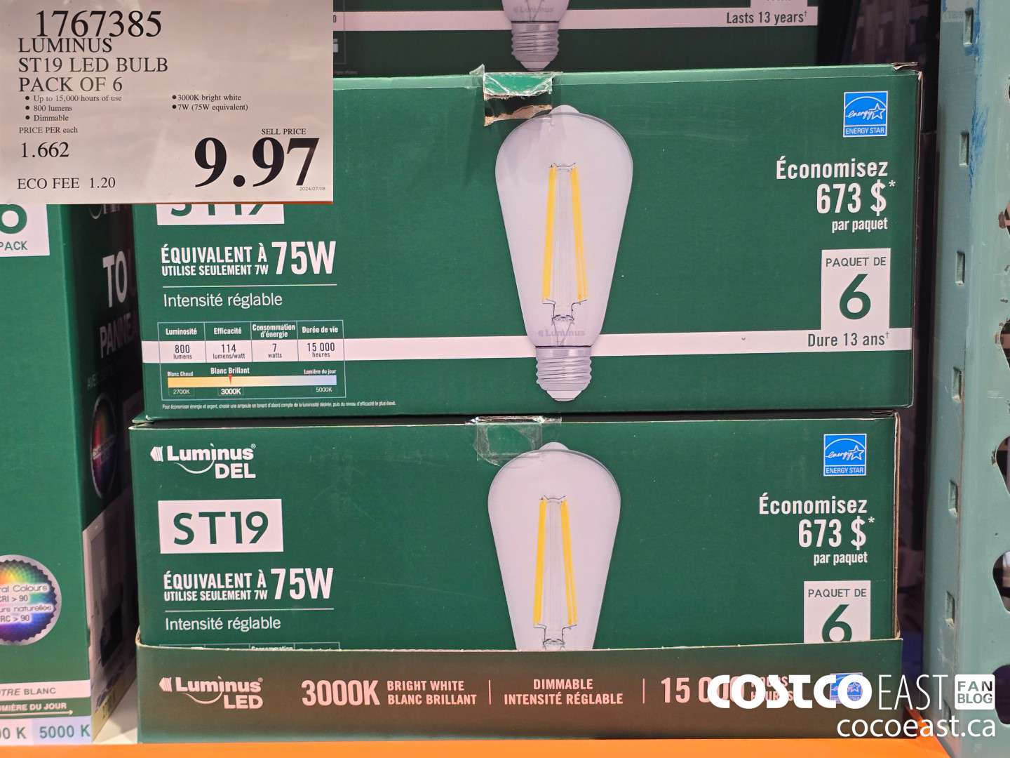 1767385 LUMINUS ST19 LED BULB PACK OF 6 $9.97